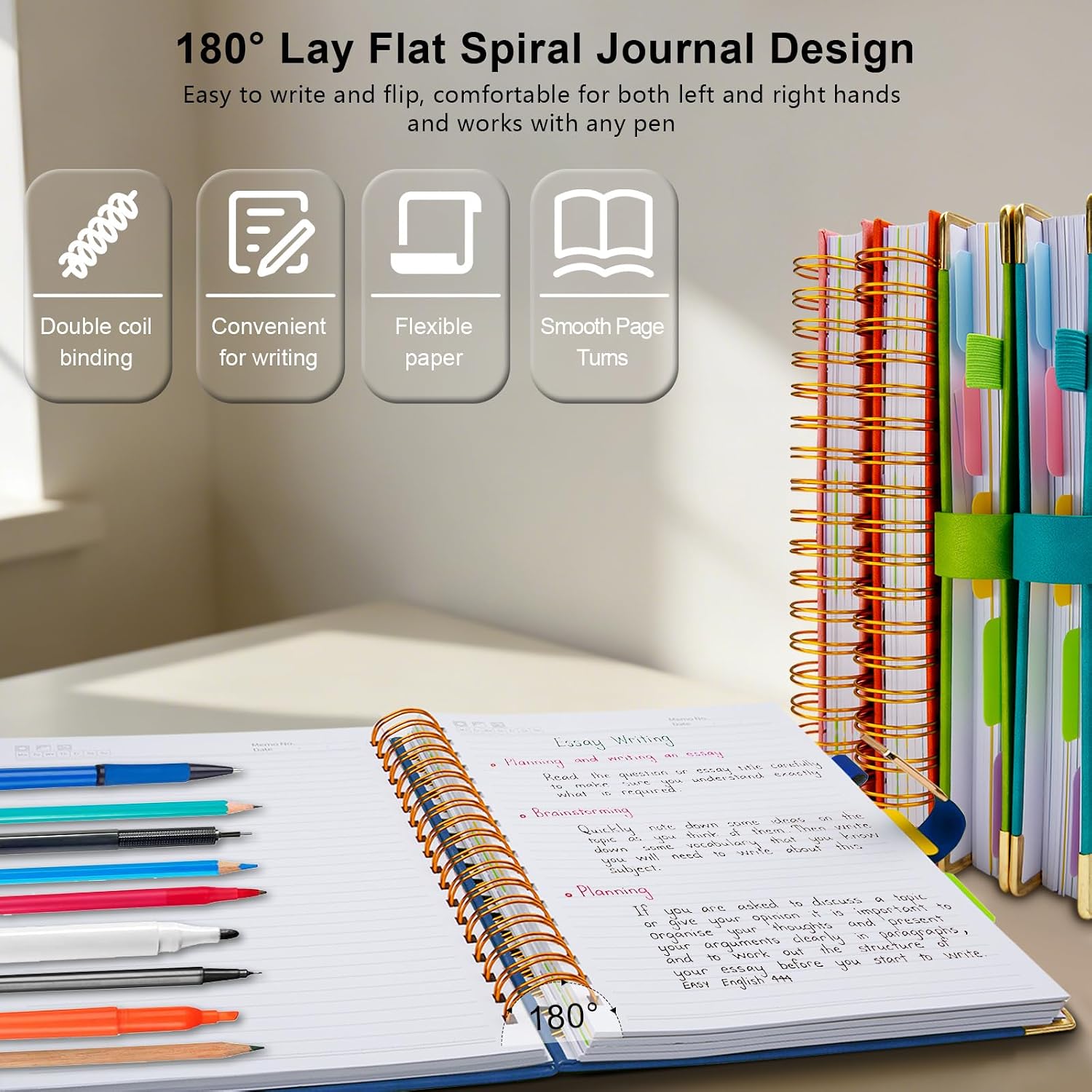 Thumbnail 3 de Veytust 8" x 10" Hardcover Spiral Notebook, 300 Pages, 5 Subjects, Magnetic Clasp