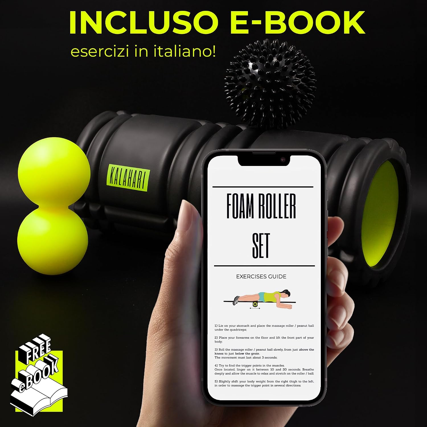 Detalle 2 de KALAHARI Foam Roller Set 3‑in‑1 per automassaggio e trigger point 🧘