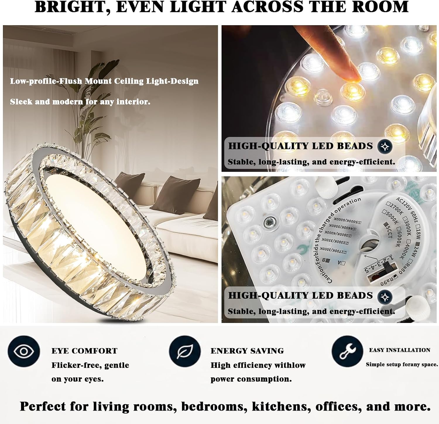Detalle de MS MU SHE SHU ZI CA8817 15-Inch Dimmable Crystal Flush-Mount Ceiling Light