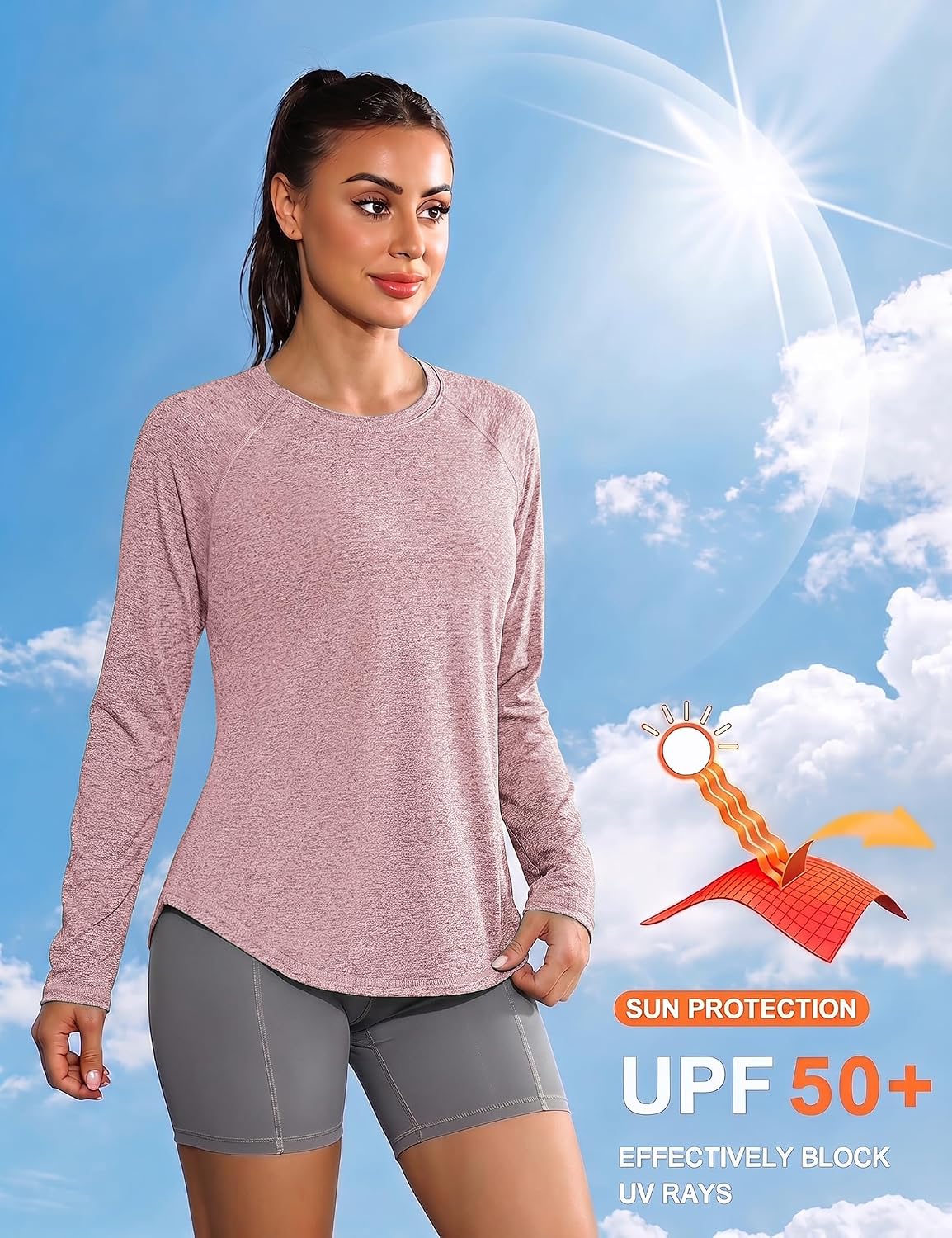 Detalle de Gyabnw Sport Damen-Langarmshirt aus Funktionsstoff: atmungsaktiv, schnell trocknend & mit Mesh am Rücken