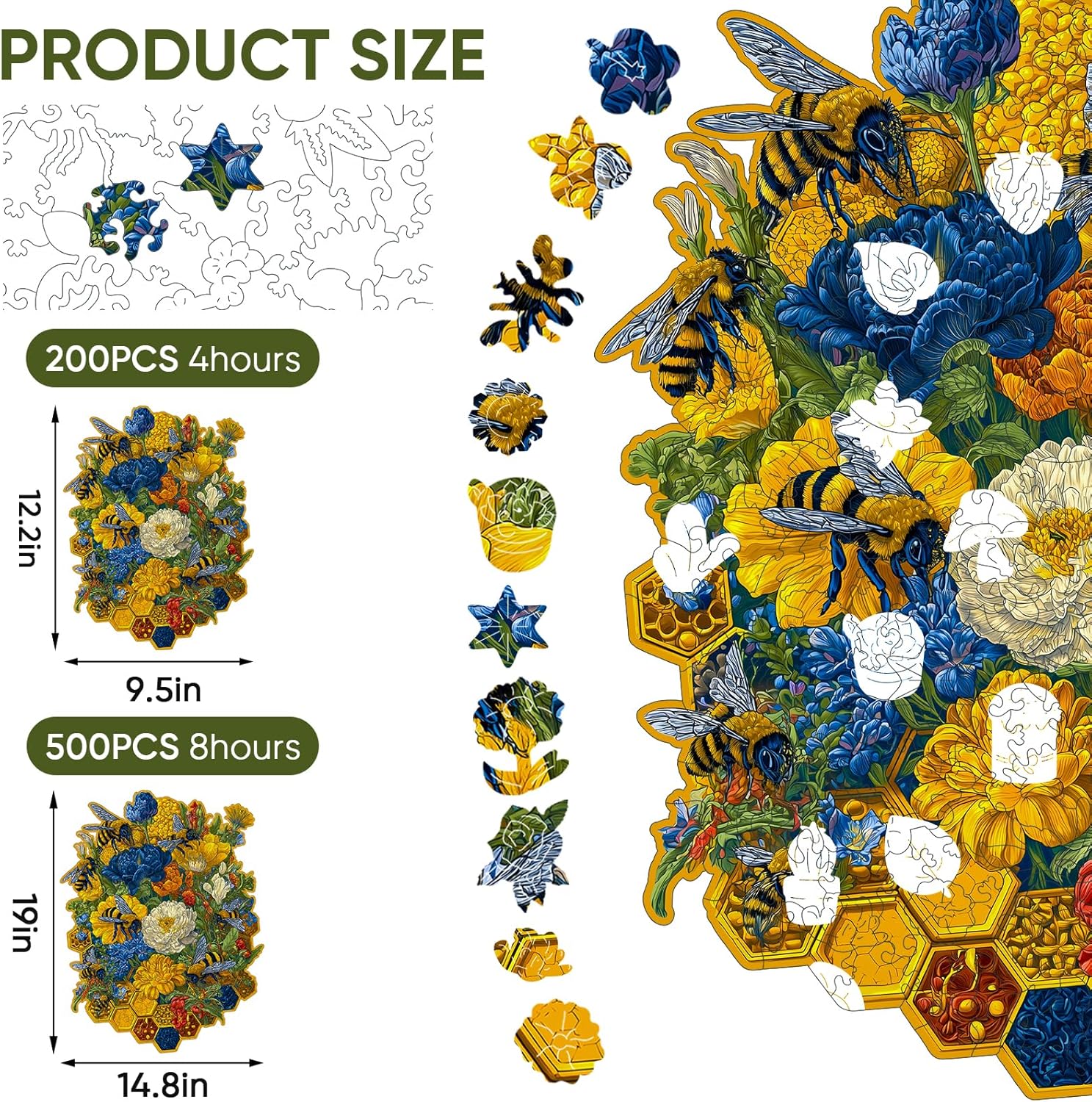 Thumbnail 1 de Mys Aurora 500-Piece Wooden Jigsaw Puzzle for Adults (Flower & Bee) with Storage Box