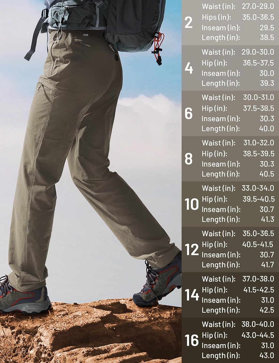 Detalle de MIER Women’s Quick Dry Cargo Pants: Lightweight Tactical Hiking Trousers with 6 Pockets