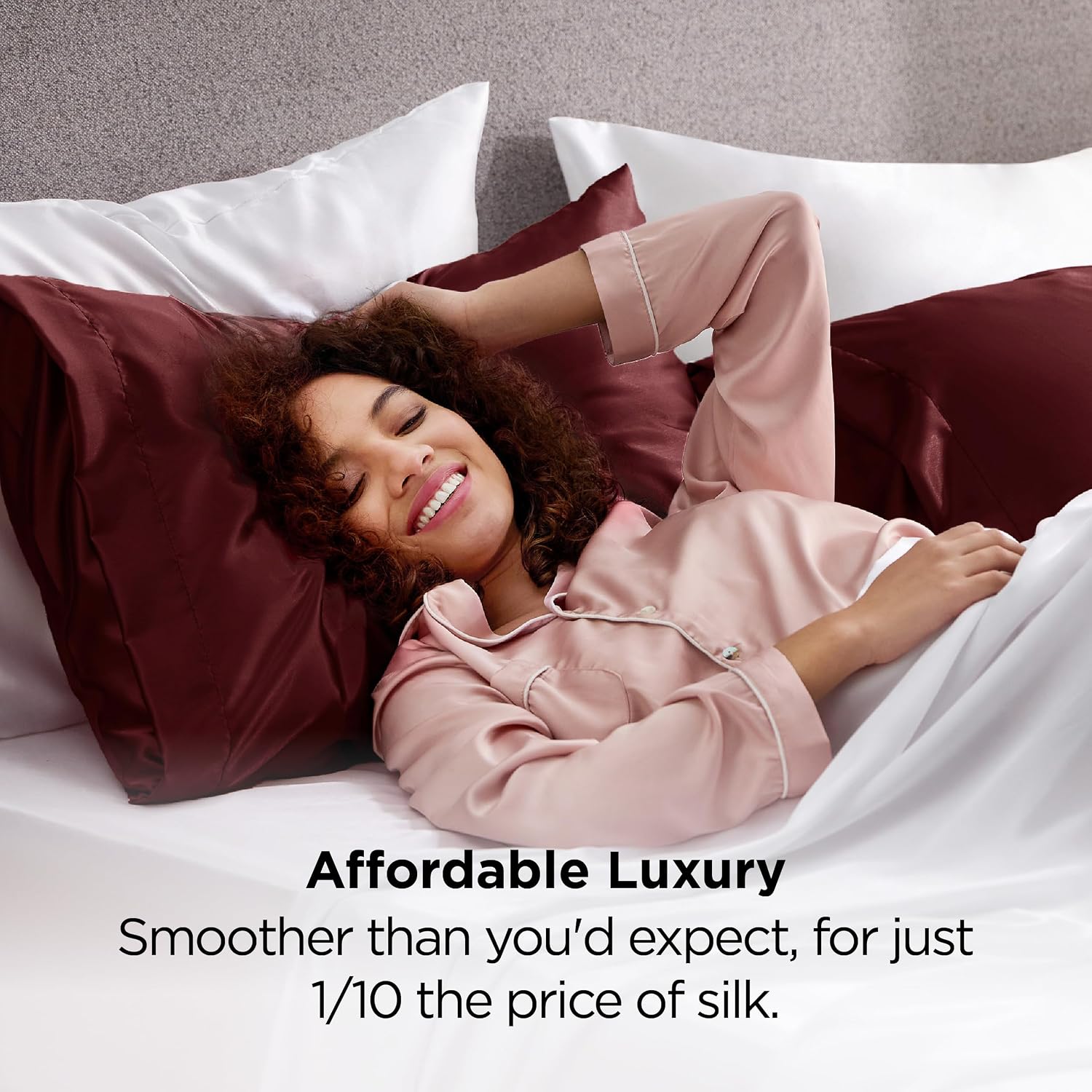 Detalle 1 de Bedsure Pillowcase set-Satin Queen Satin Pillowcases, Set of 2, Burgundy