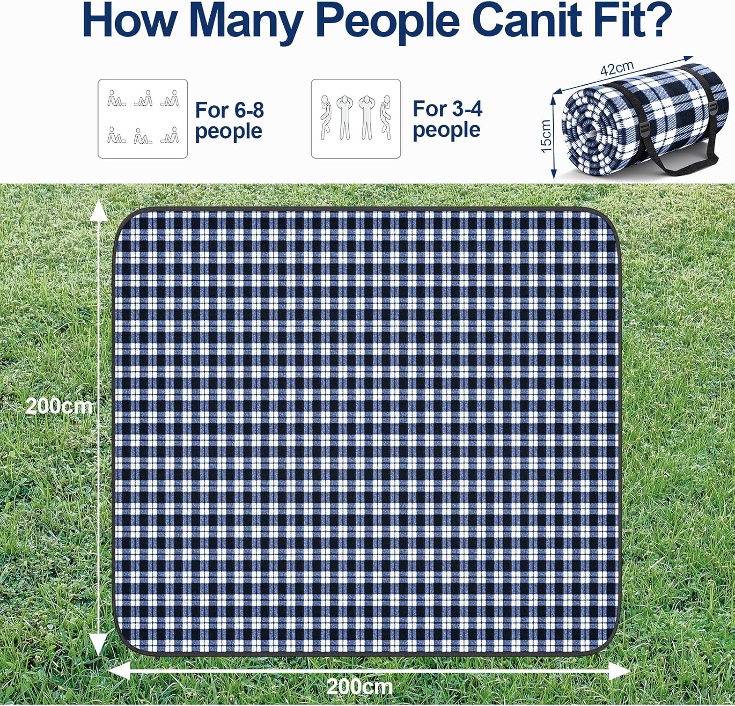 Thumbnail 2 de HUTHIM Picknickdecke 200x200 cm – wasserdicht, sandfrei & faltbar mit Schultergurt