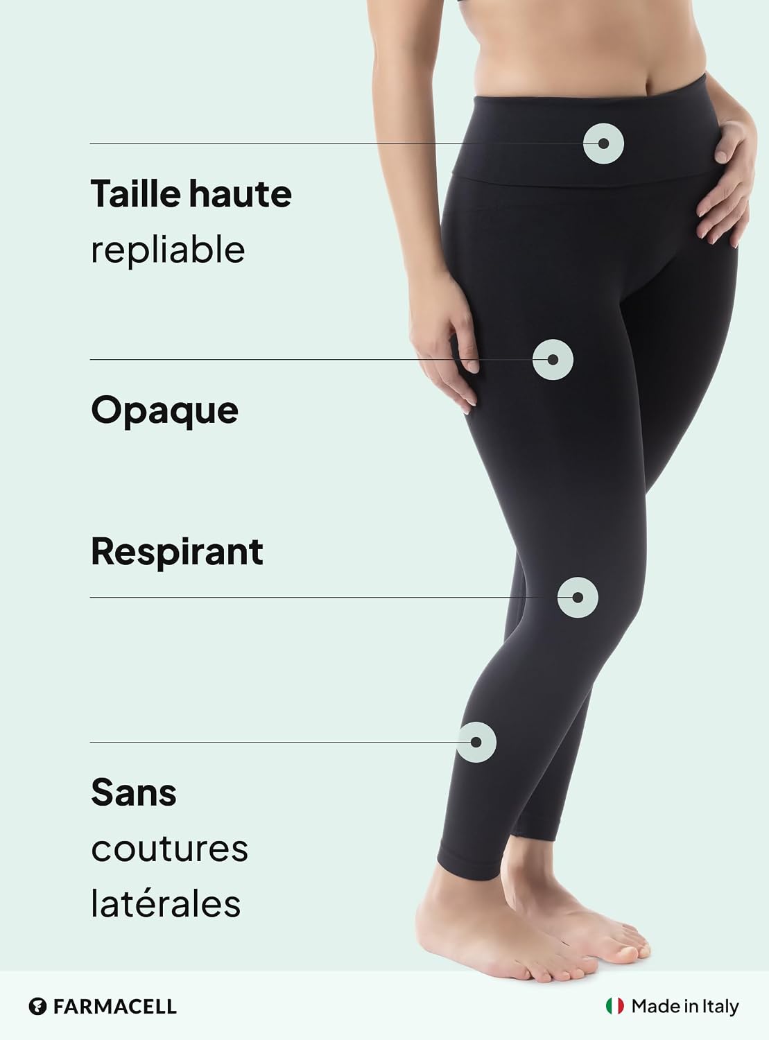 Detalle de Farmacell Legging Femme Gainant Anti-Cellulite à Effet FIR, Taille Haute Rabattable – Made in Italy, 609Y