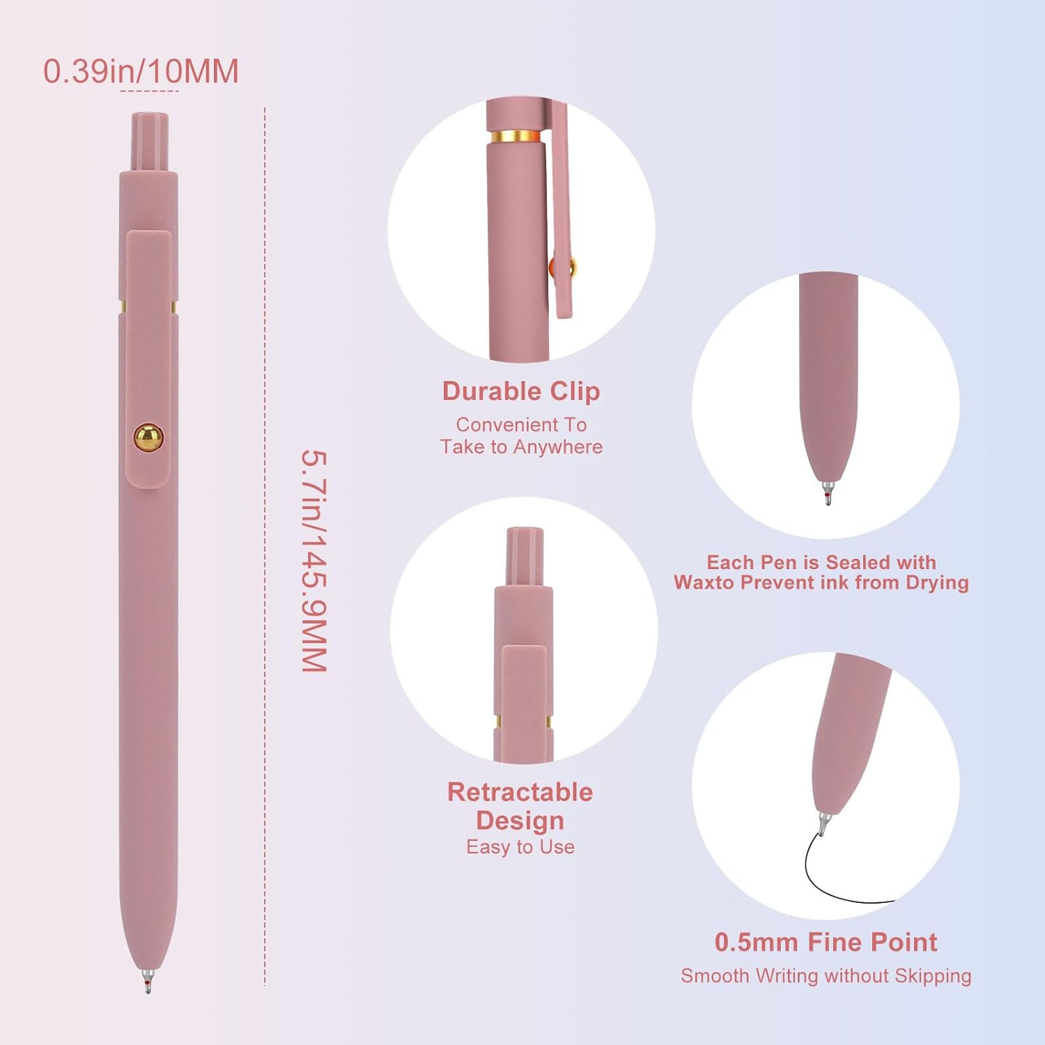 Detalle de Ddaowanx Gel Pens (6-Pack) 0.5mm Quick-Dry Retractable Black Ink Fine Point