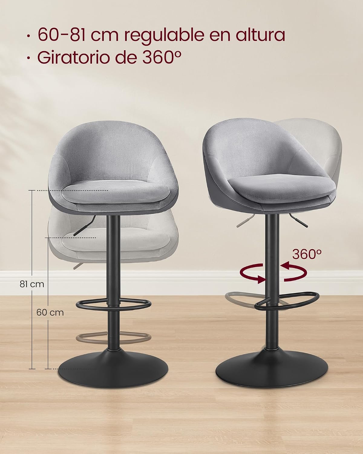 Thumbnail 4 de VASAGLE LJB110G01 – Taburetes de Bar Regulables y Giratorios