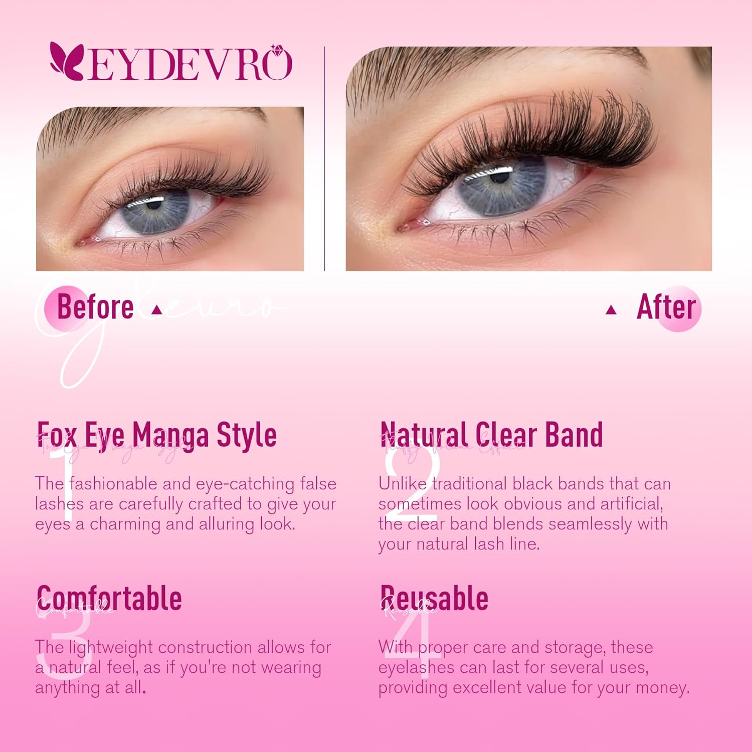 Thumbnail 2 de EYDEVRO Wispy D Curl Fox Eye Lashes 7 Pairs