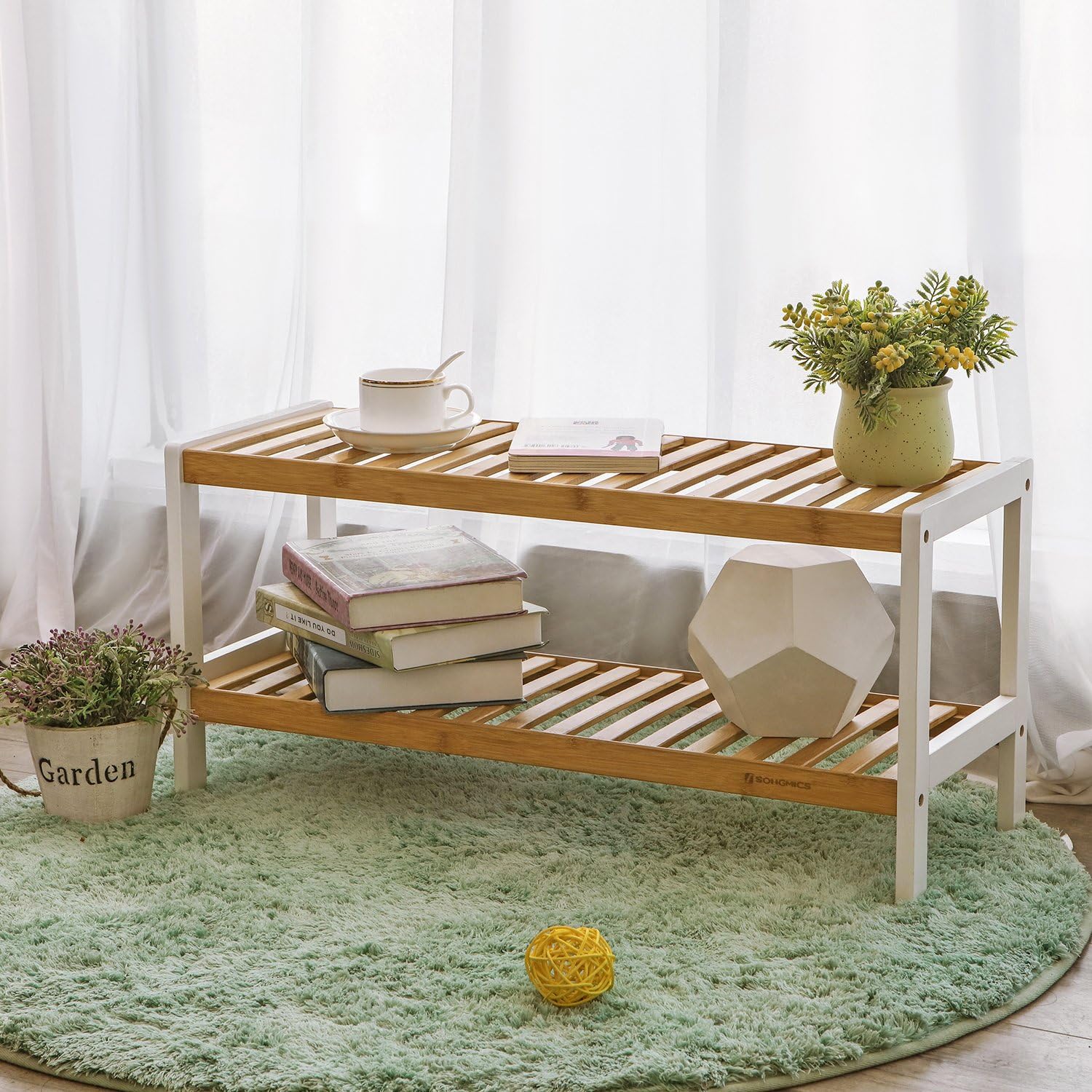 Detalle 2 de SONGMICS LBS02H Scarpiera bamboo 2 ripiani 26x70x33 cm