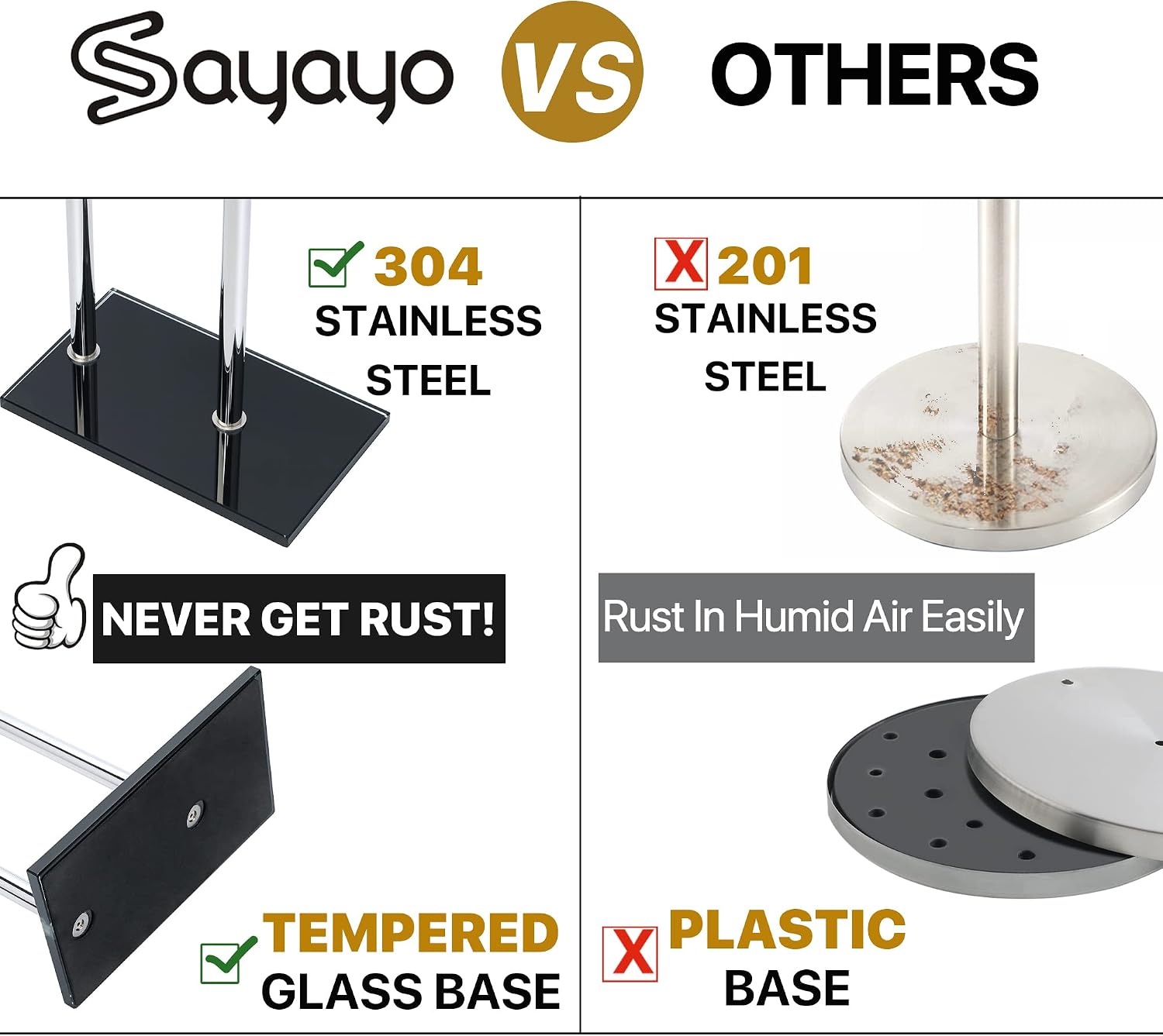 Thumbnail 2 de Sayayo Free Standing Chromed Toilet Roll Holder with Glass Base (70 cm) – SUS304 Stainless Steel, 12mm Glass, 3–4 Roll Storage