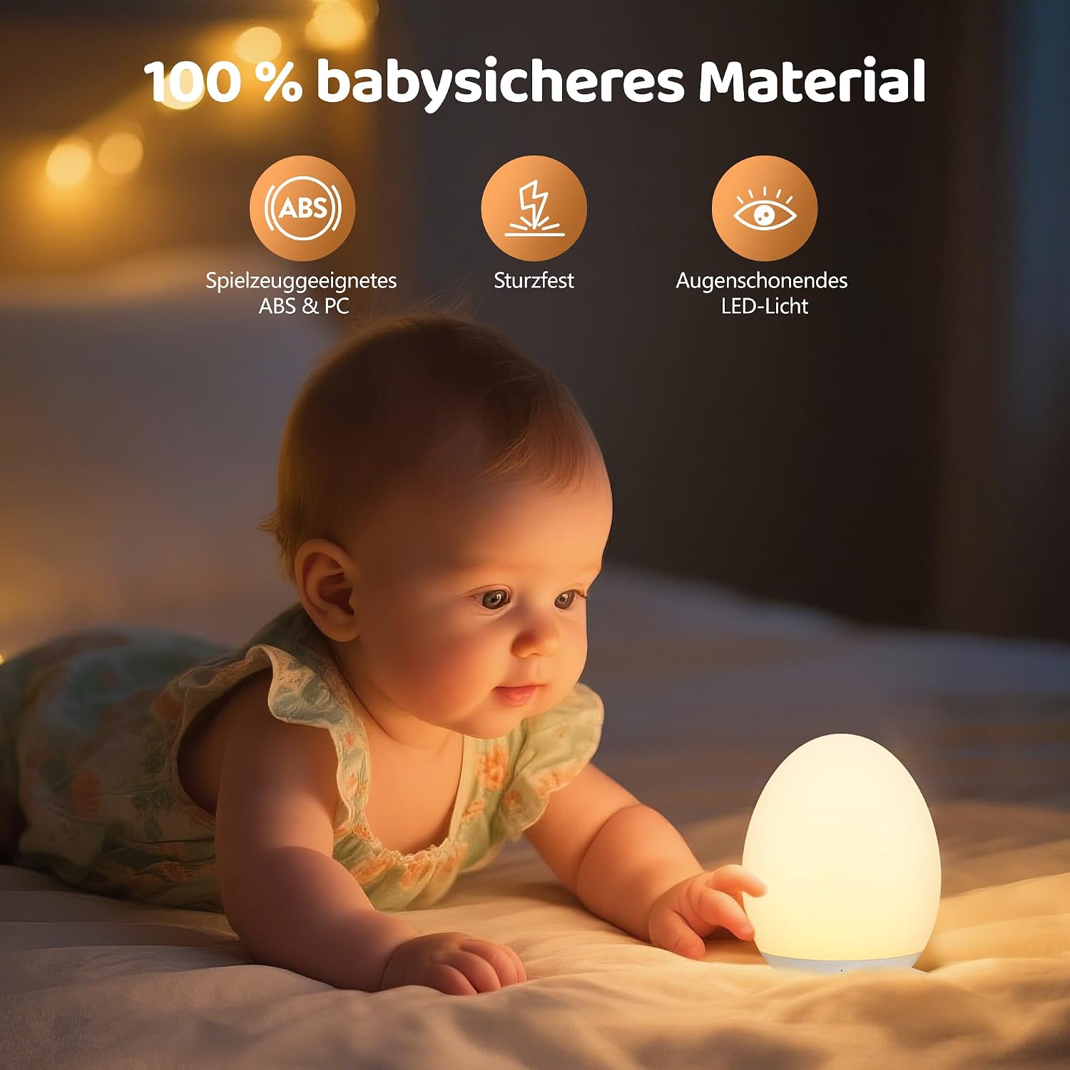 Detalle de MediAcous Nachtlicht für Kinder & Baby – dimmbares LED-Nachtlicht mit 8 Farben, Timer (1H) und Touch