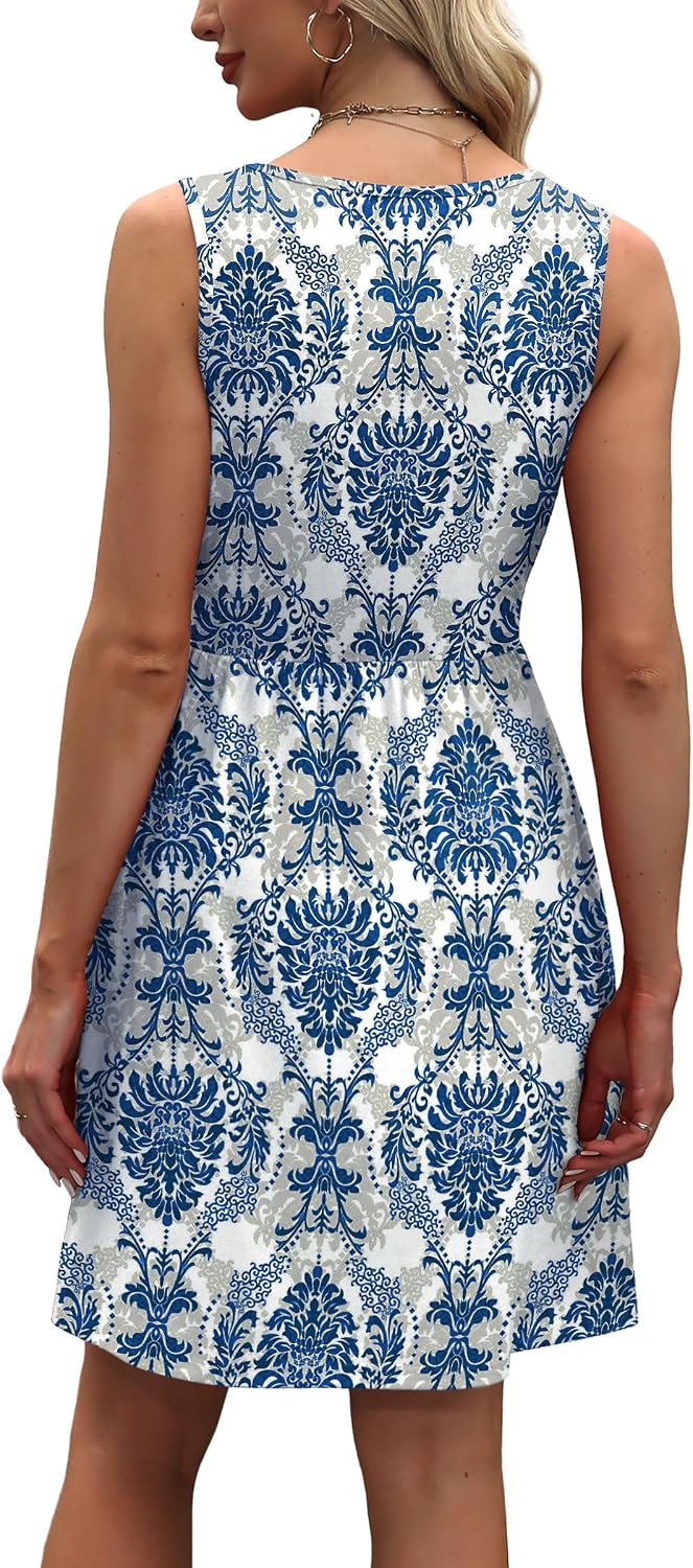 Detalle de WIHOLL Women's Summer Dress 2026: Floral or Solid A-Line Sleeveless Sundress with Pockets