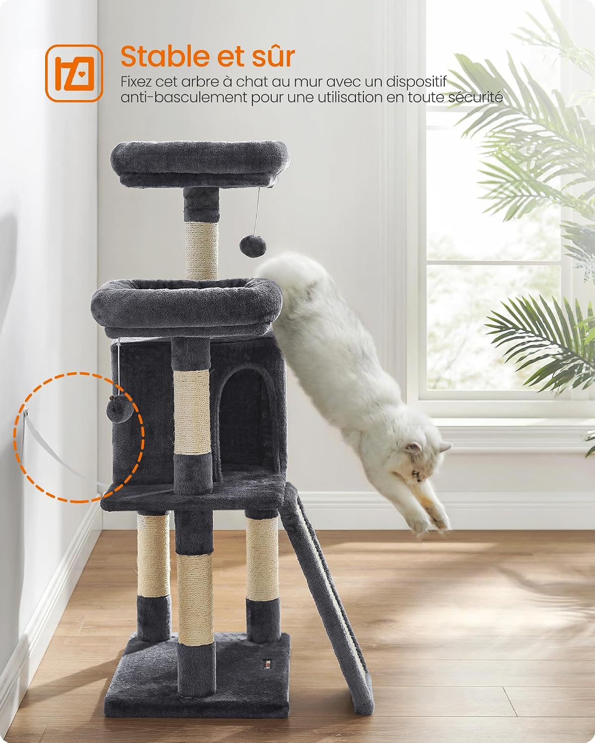 Detalle de FEANDREA Arbre à Chat 115 cm – Tour poteaux à gratter Gris Anthracite PCT141G01