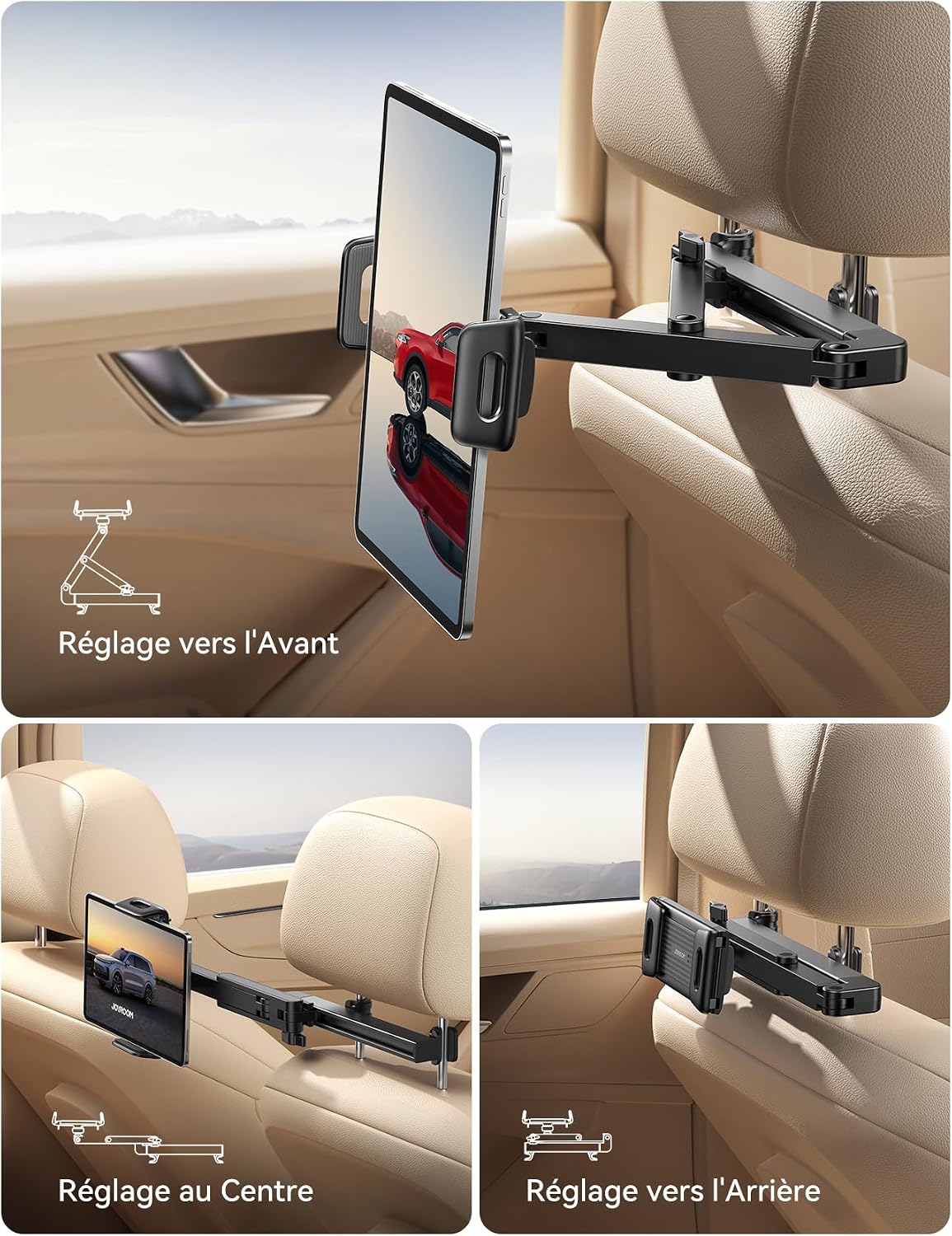 Detalle de JOYROOM Support Tablette Voiture – Support iPad et Tablettes 4,7–12,9'' avec Bras Pliable et Stabilisation Triangulaire