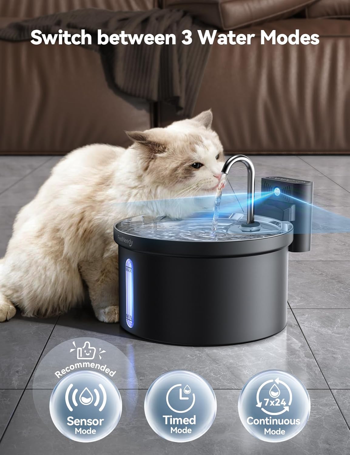 Thumbnail 2 de FEELNEEDY Wireless Cat Water Fountain (FN-W08L-PB) – 3.5L rechargeable battery pet fountain with motion sensor