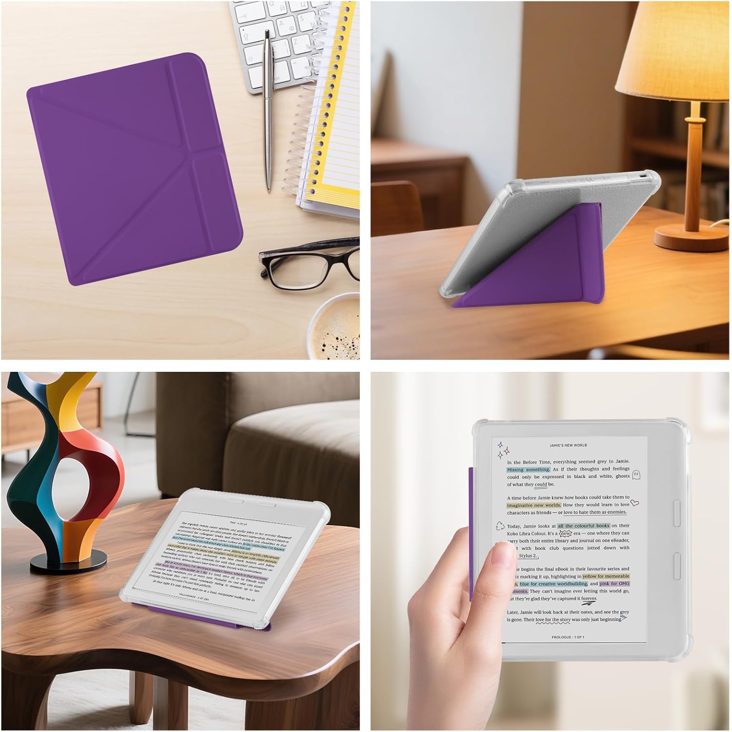 Thumbnail 5 de HGWALP Hülle kompatibel mit Tolino Vision Color (2024)/Vision 6 (2021) & Kobo Libra Colour (2024)/Libra 2 (2021) 7 Zoll – Clear Soft TPU mit Auto Sleep/Wake und Ständer