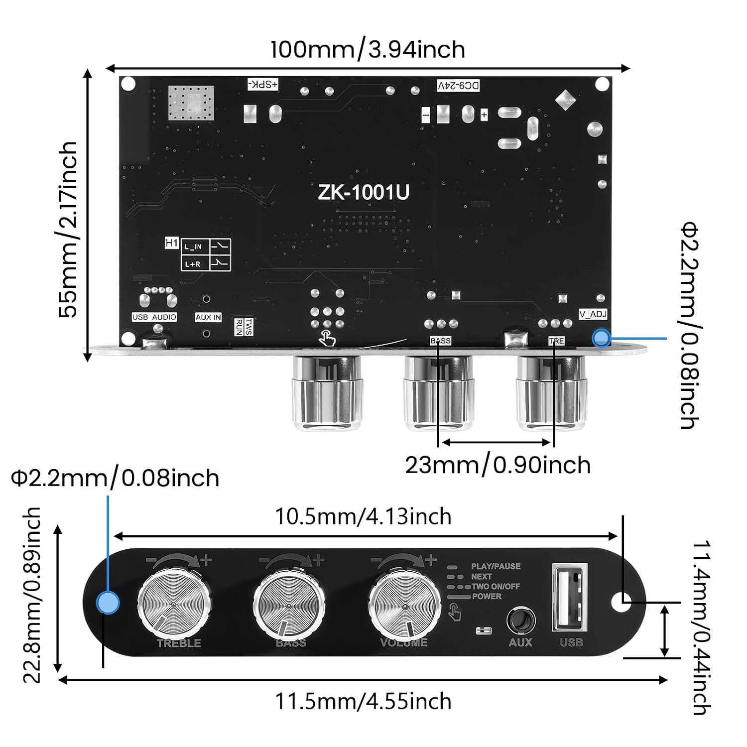Detalle de ZHITING ZK-1001U mono-versterker, Bluetooth 5.3, TWS en 100 W