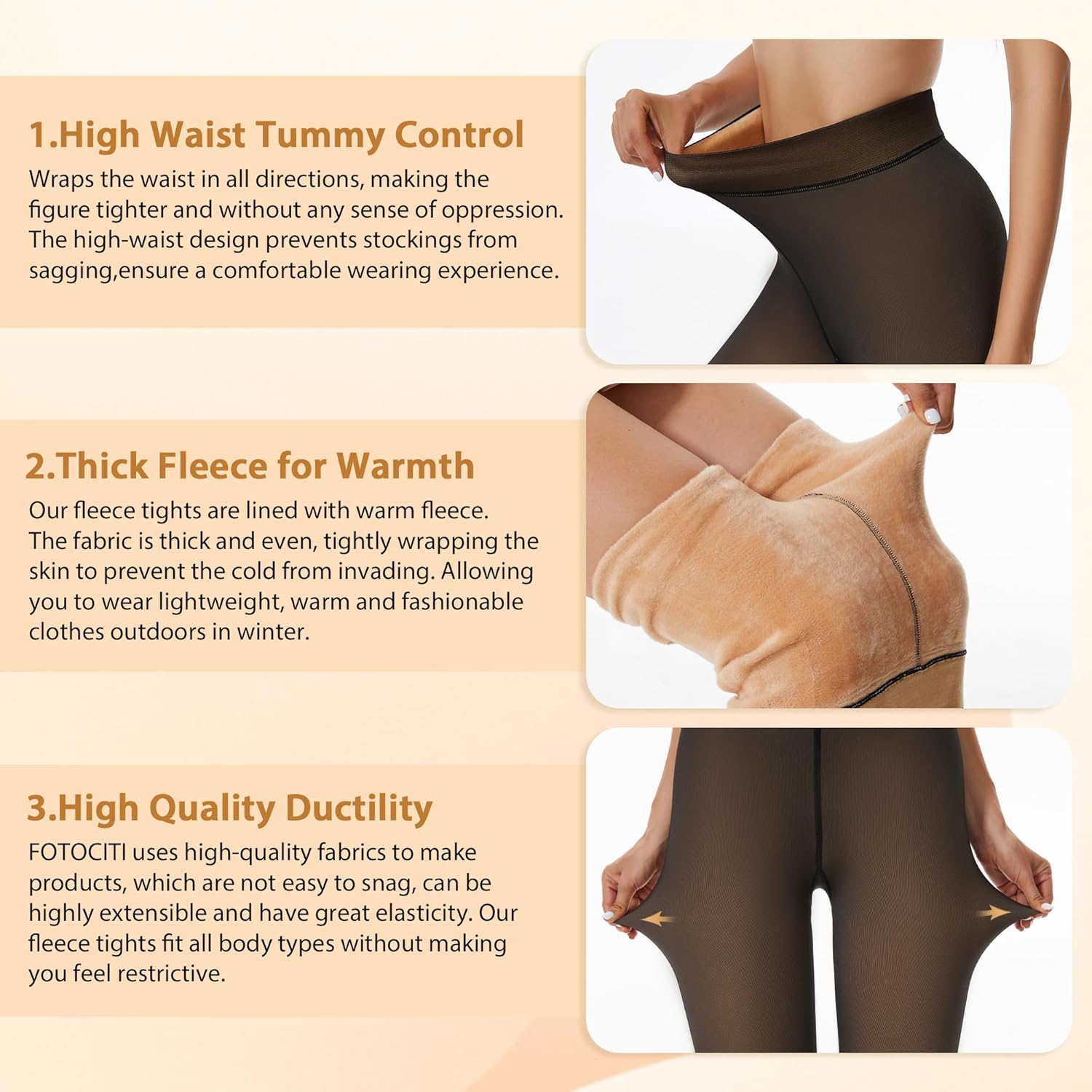 Detalle de FOTOCITI Fleece Lined Tights for Women: Thermal, Faux Sheer Tights in Black