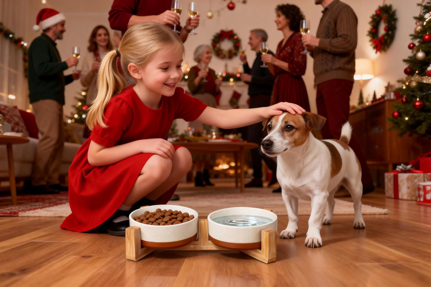 Thumbnail 4 de MALACASA 1.5-Cup Ceramic Dog Bowls with Wood Stand — Small Size, Dual Food & Water Bowls for Cats & Small Dogs