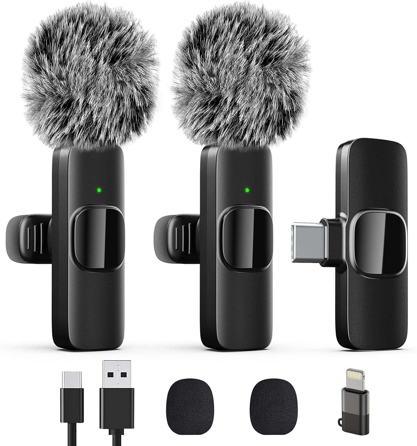 Detalle de LIZHUZHONG Wireless Lavalier Microphone, 2-Pack, USB-C and Lightning