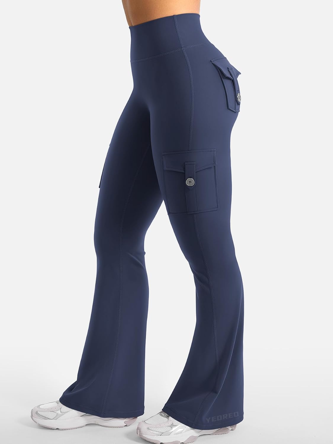 Detalle 2 de YEOREO CoreFlex Damen Flare Leggings mit 4 Pockets, High Waist und Invisible Scrunch – blickdicht & nahtlos im Frontbereich