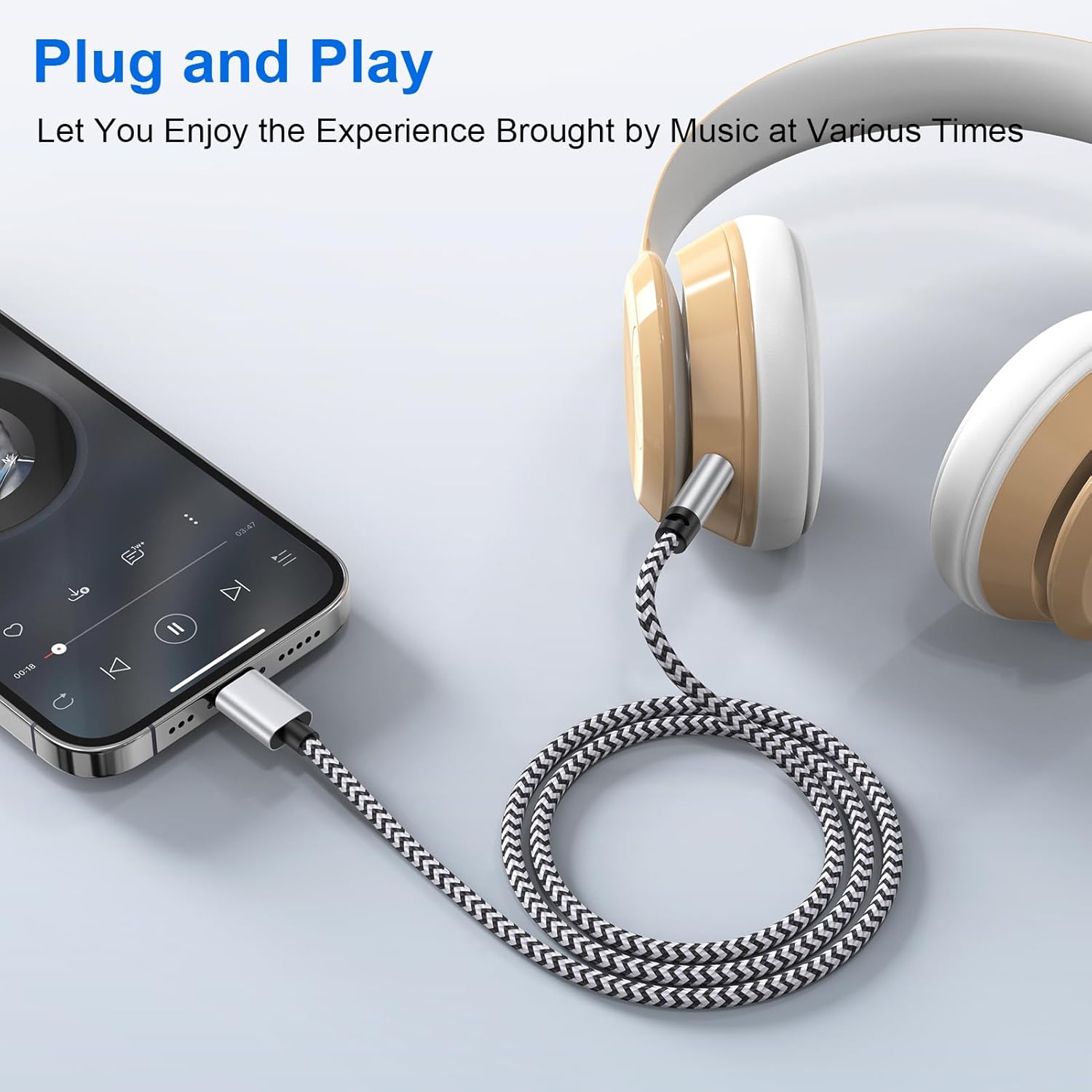 Thumbnail 2 de Gaef AUX Cable for iPhone in Car (3.5mm to Lightning) – Audio lead for car stereo and speakers