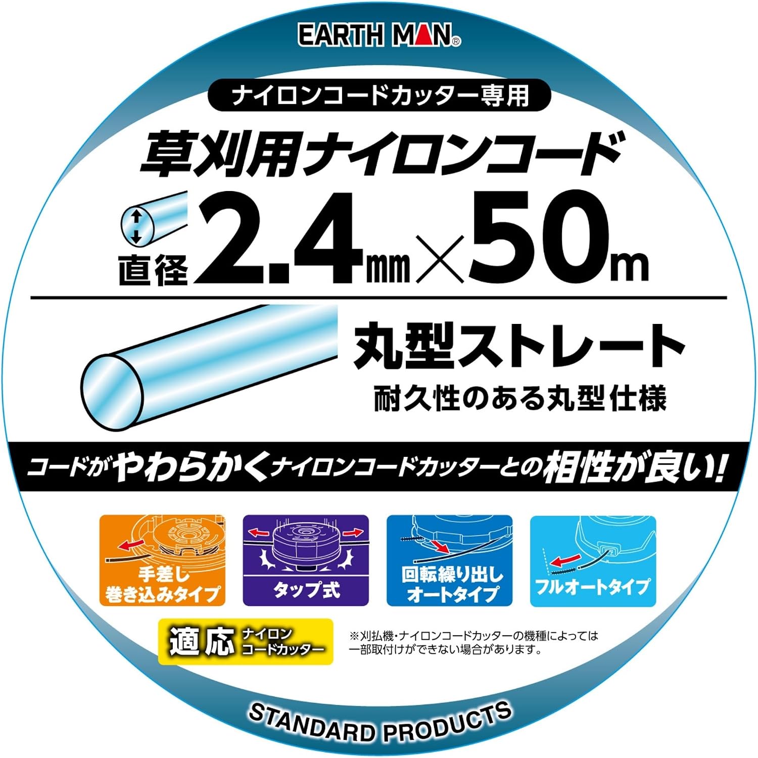 Detalle de 高儀 EARTH MAN 草刈用ナイロンコード 丸型ストレート 直径2.4mm×50m 青