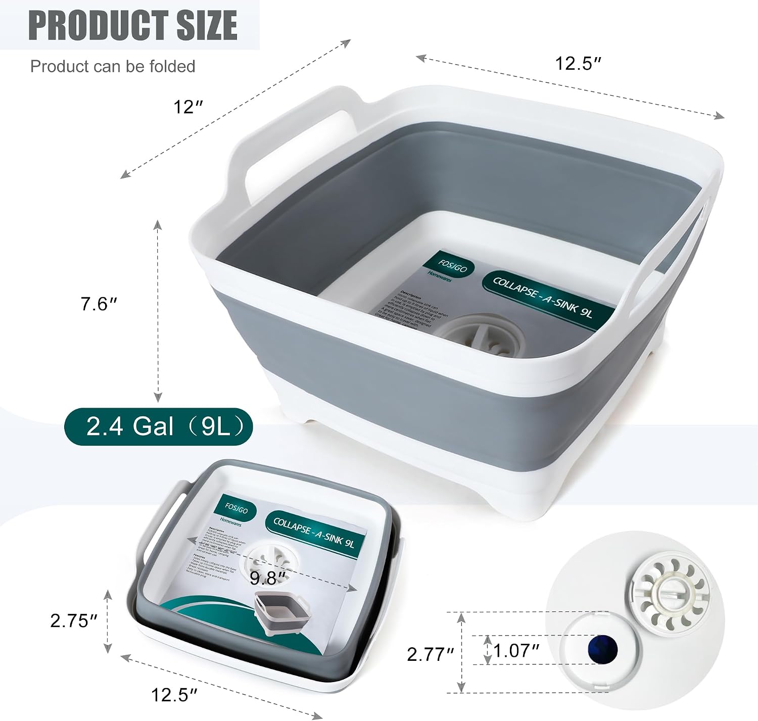 Detalle 2 de FOSJGO 9L Collapsible Dish Basin for Camping