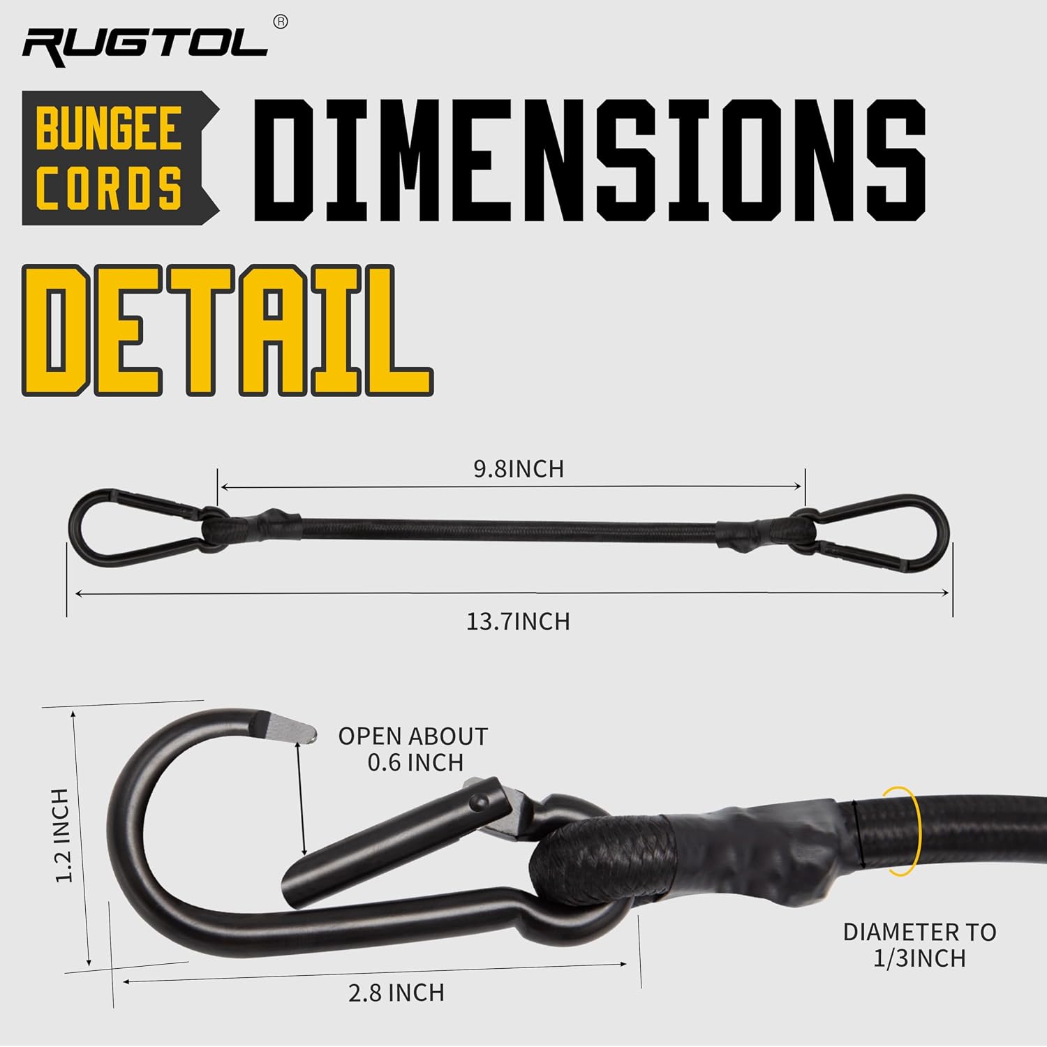 Detalle de Rugtol Bungee Cords with Carabiner, 12-Inch Nylon-Wrapped Elastic, 4-Pack