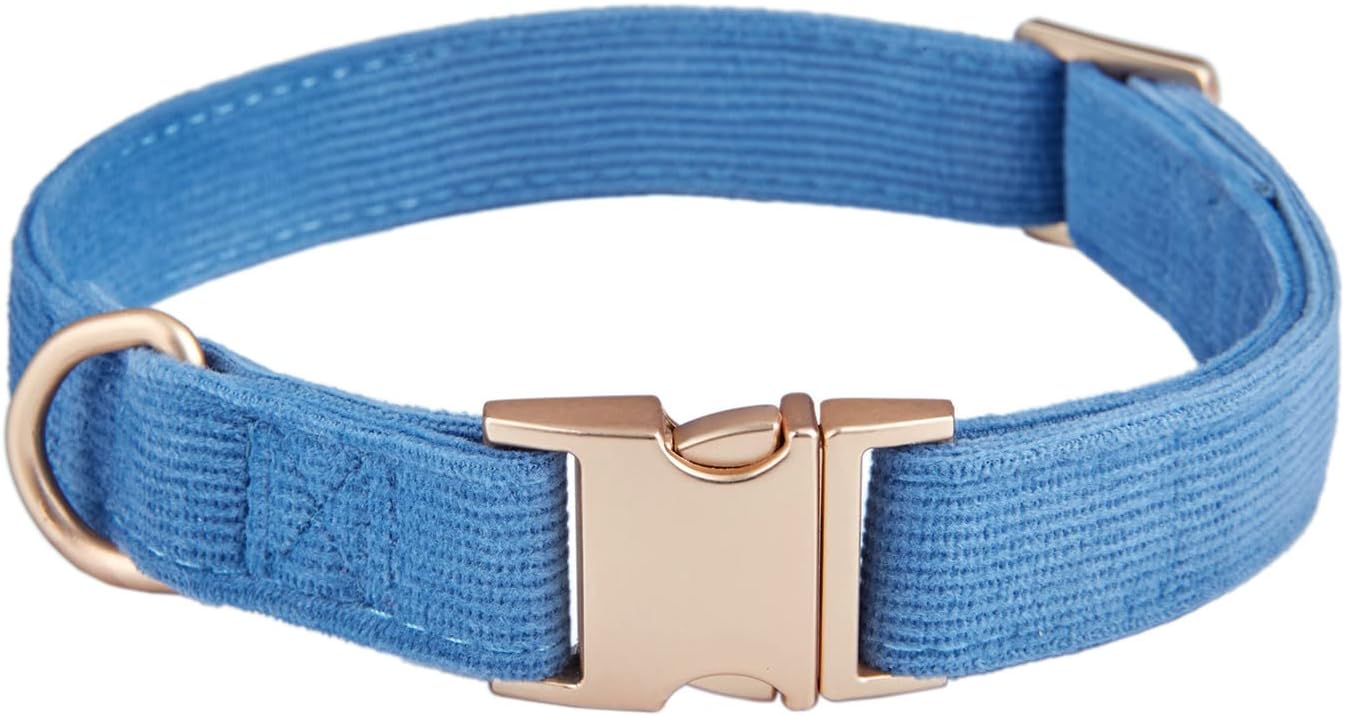 Petiry Soft Dog Collar with Safety Metal Buckle – Adjustable Corduroy Collar for Large Dogs (Blue, 40–66 cm)