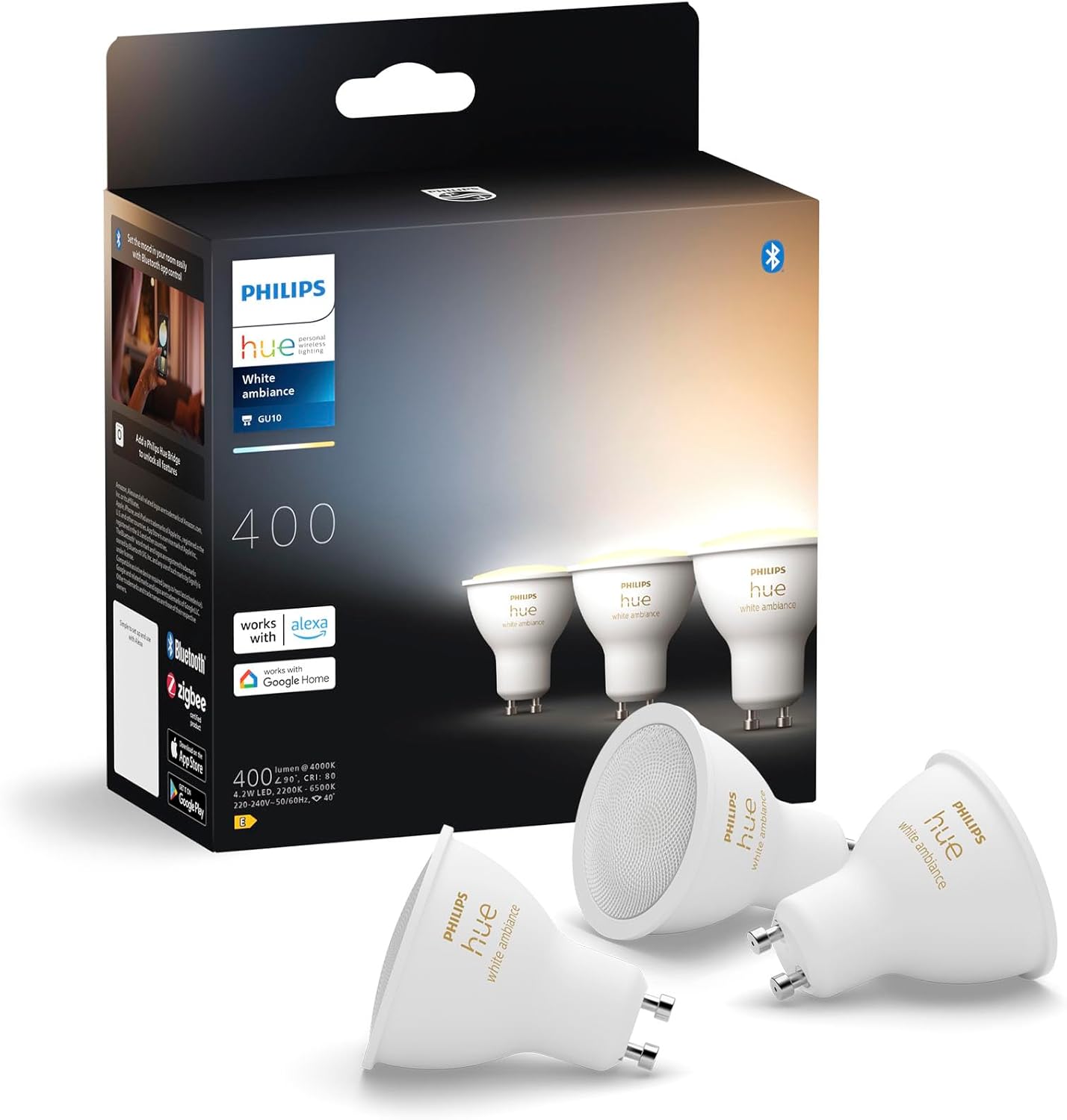 Detalle de Philips Hue GU10 – Smart LED Spotlight (3-Pack) White Ambiance