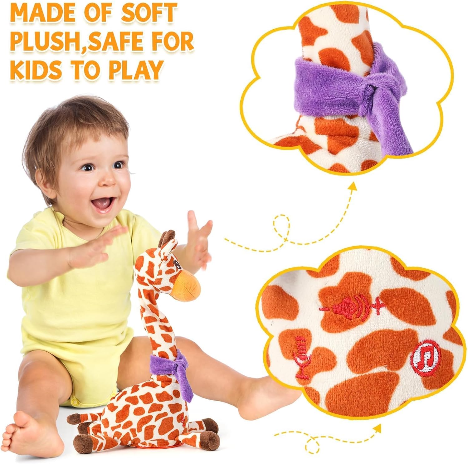 Detalle de Edencomer Singing Dancing Giraffe Toy (Spotted) with Volume Control & Voice Recording