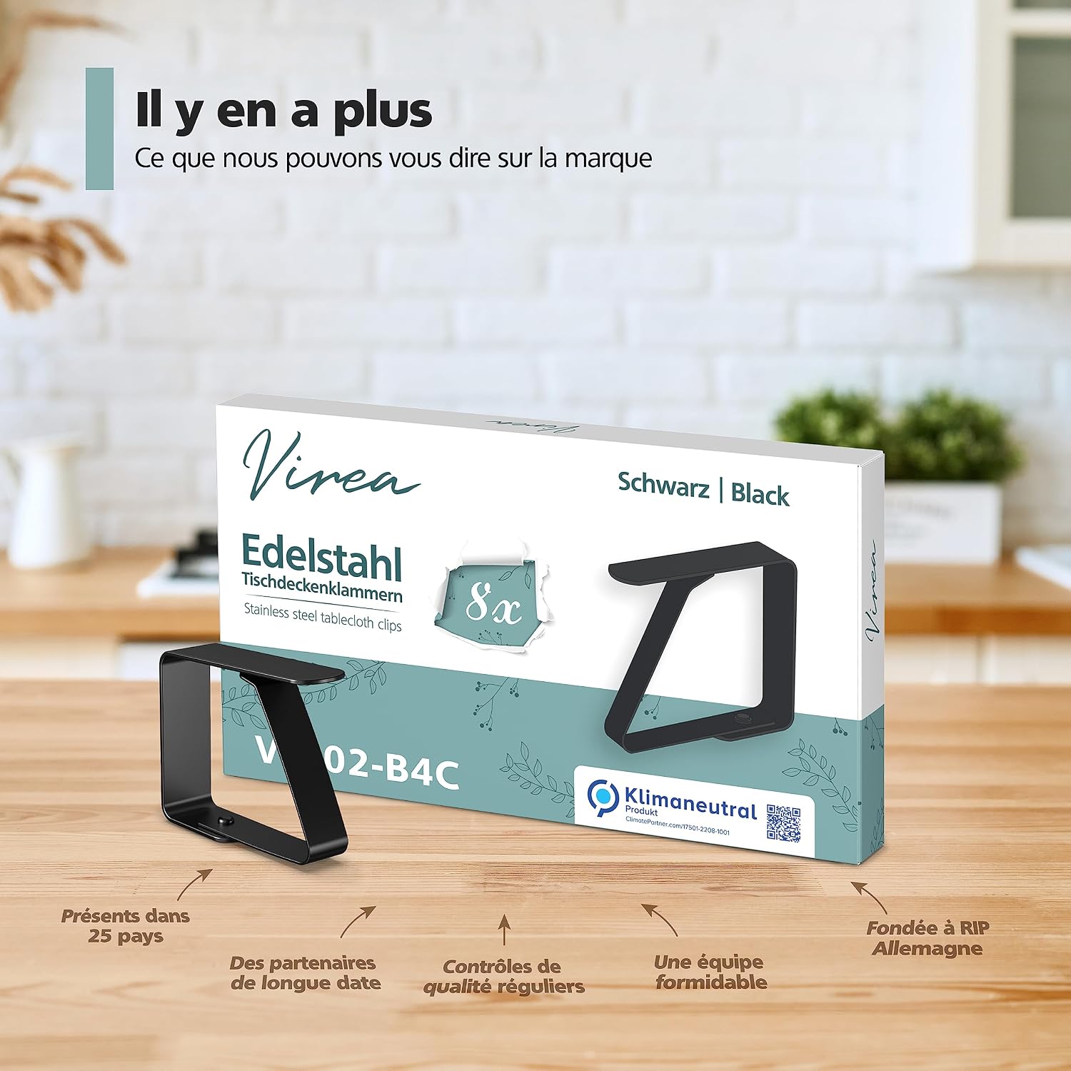 Thumbnail 6 de virea lot de 8 pinces à nappe en acier inoxydable noir, pour tables jusqu’à 3 cm d’épaisseur