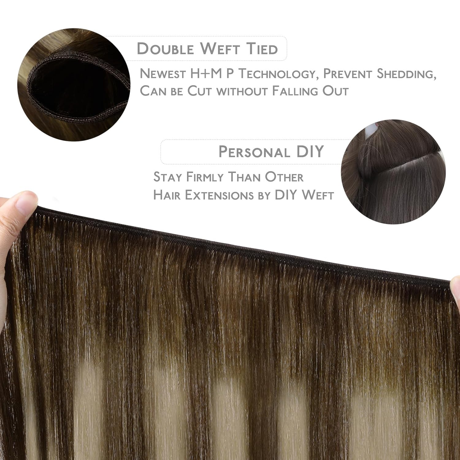 Detalle de WENNALIFE Sew in Hair Extensions 24 Inch 120g – Balayage Chocolate Brown to Honey Blonde