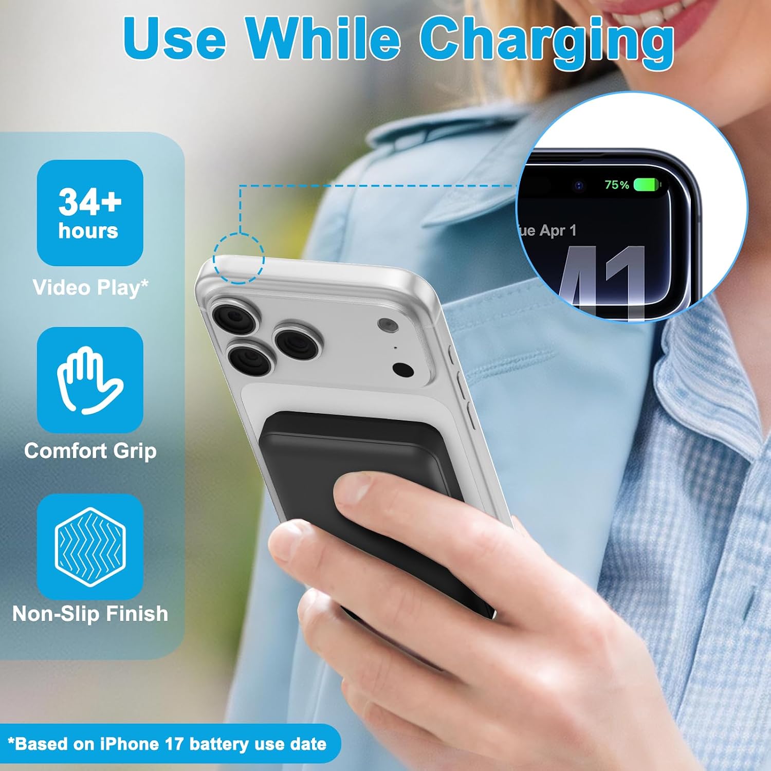 Detalle 2 de AOGUERBE Wireless Powerbank für iPhone – 10000 mAh, magnetisch, 22,5 W Schnellladung
