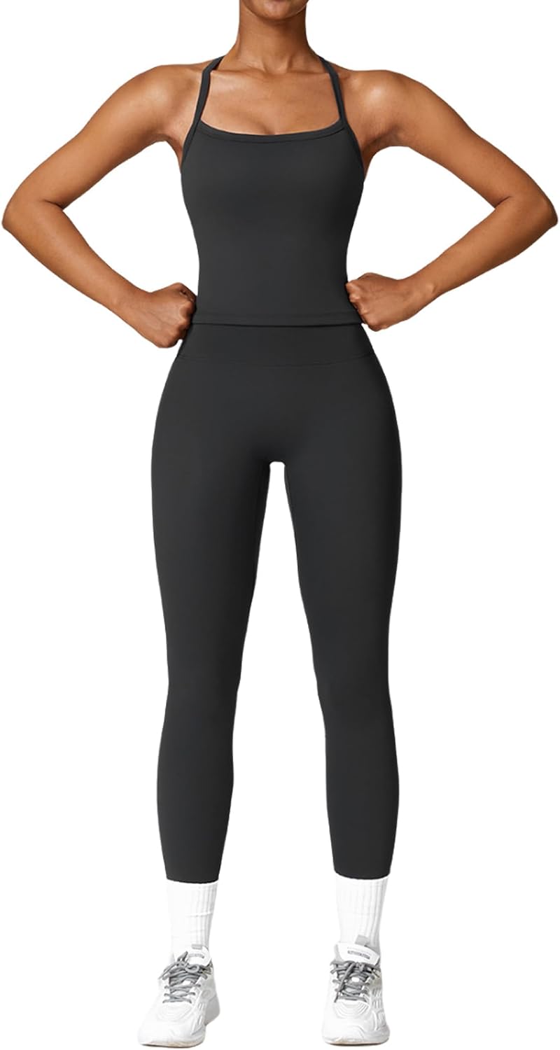 Thumbnail 6 de QBGJTD Women's Two-Piece Cross Back Workout Set: High-Wlex High-Waist Leggings