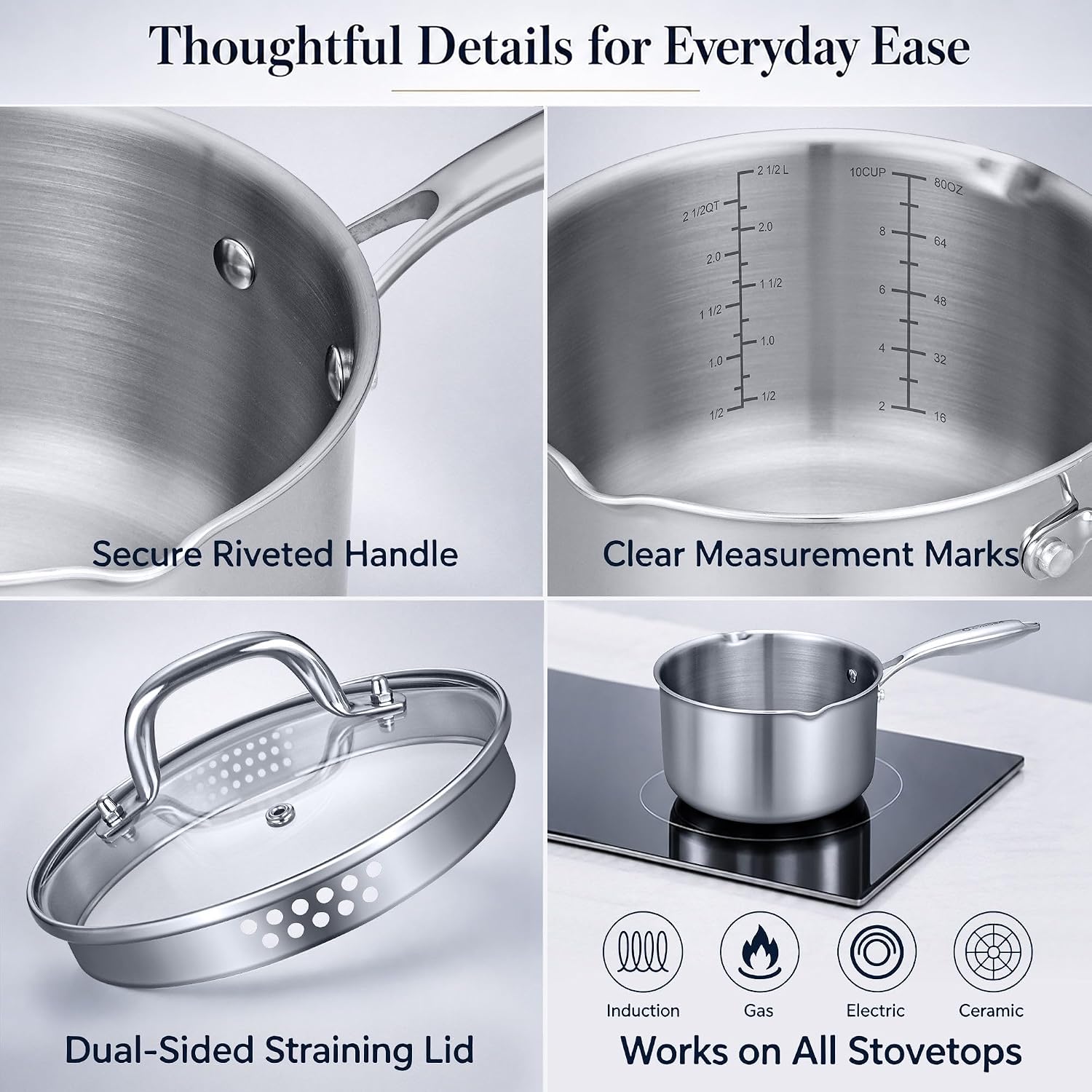 Thumbnail 6 de Cyrosa Tri-Ply Stainless Steel Pot with Steamer, 2.5 QT, Glass Lid