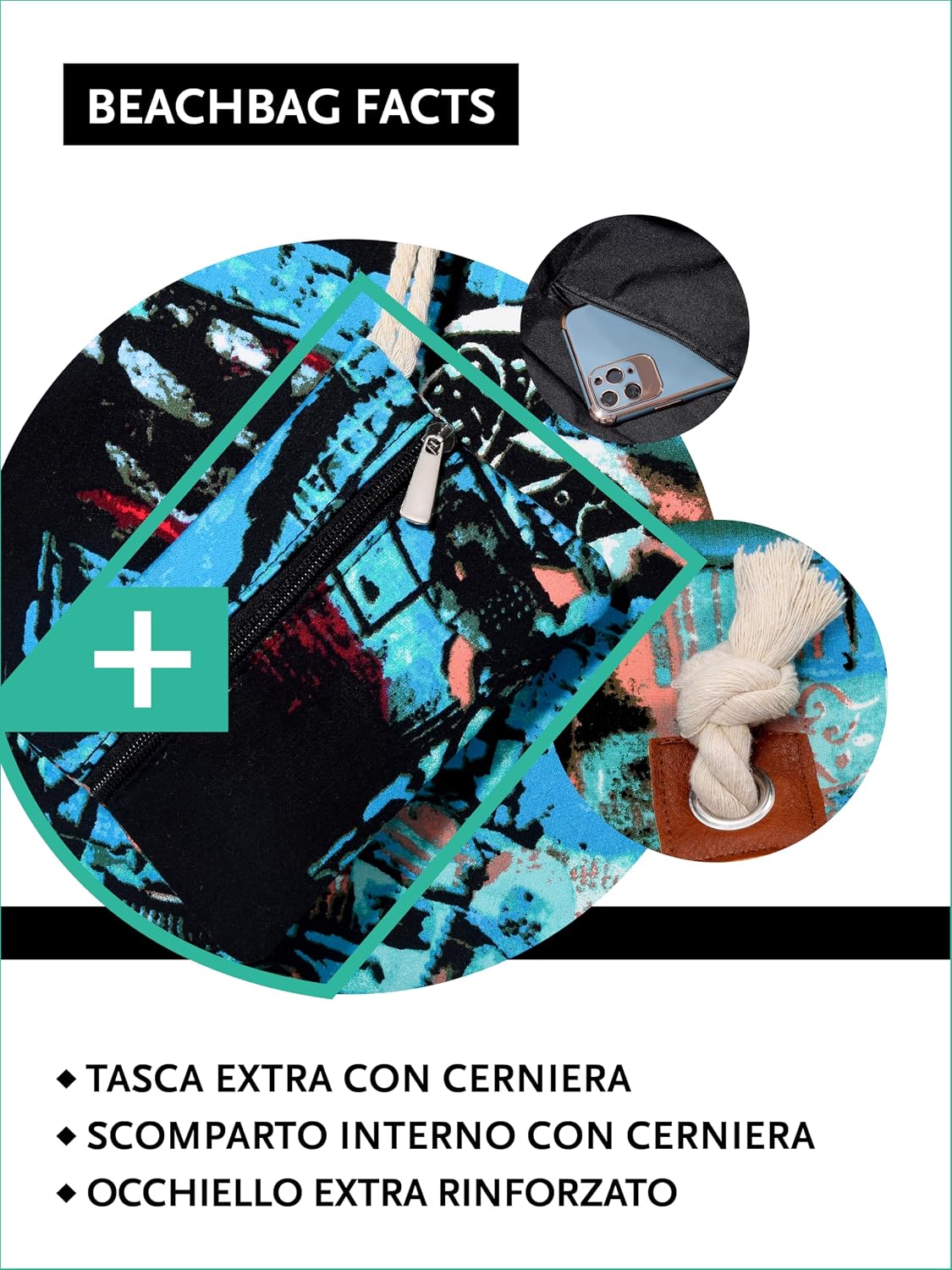 Detalle de DonDon Grande borsa da spiaggia idrorepellente con cerniera e tracolla (shopper XXL)