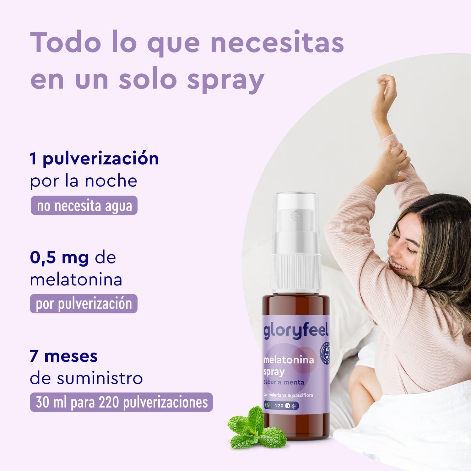 Detalle 2 de Melatonina Spray Menta 1 mg para dormir bien