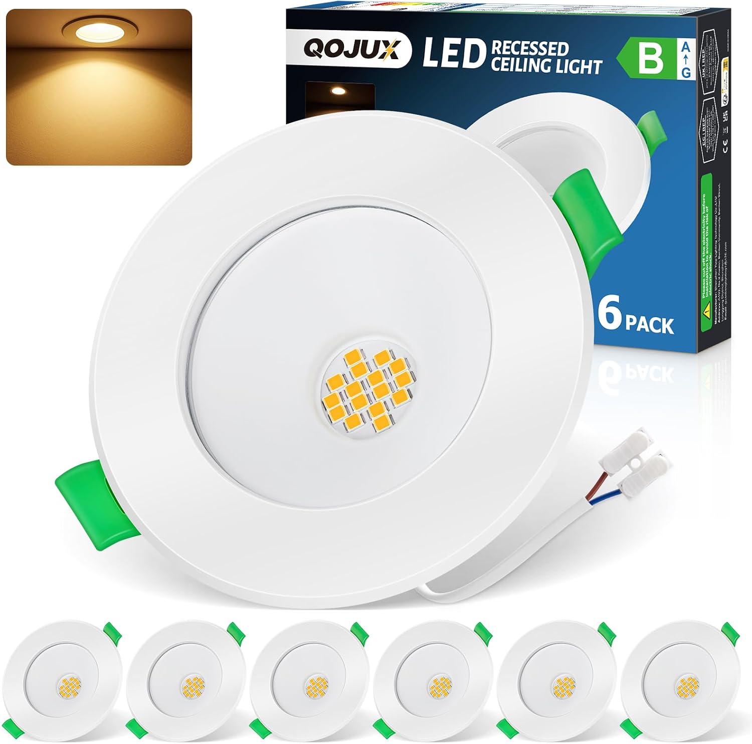 Detalle de QOJUX LED-Einbaustrahler 230V, 5W (800 lm) 3000K, IP44, 6er-Set – nicht dimmbar, ultraflach