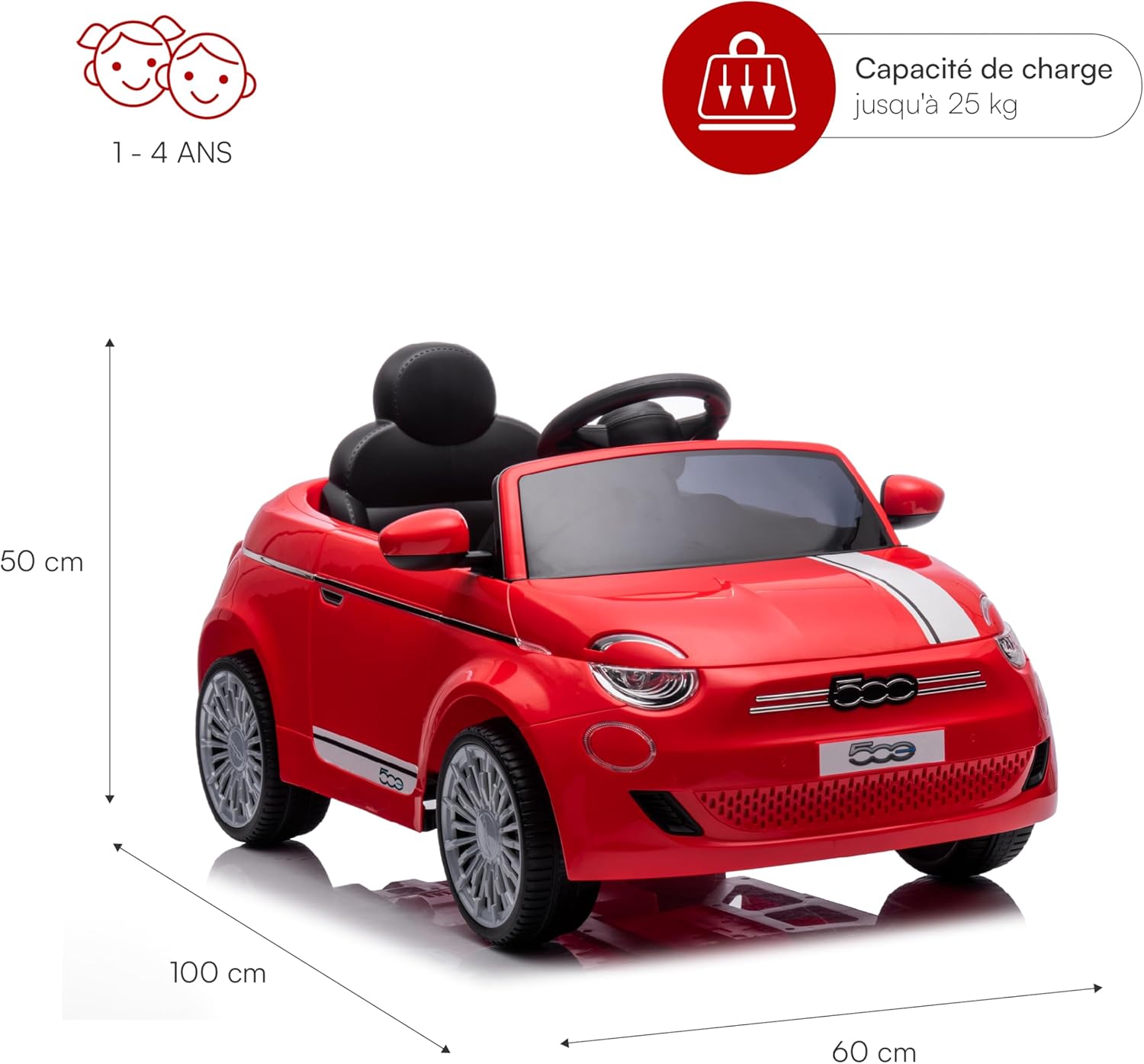 Thumbnail 2 de Baroni Toys Fiat 500 Voiture Électrique 12V pour Enfant (Rouge) — Télécommande Parentale, Sons et Lumières