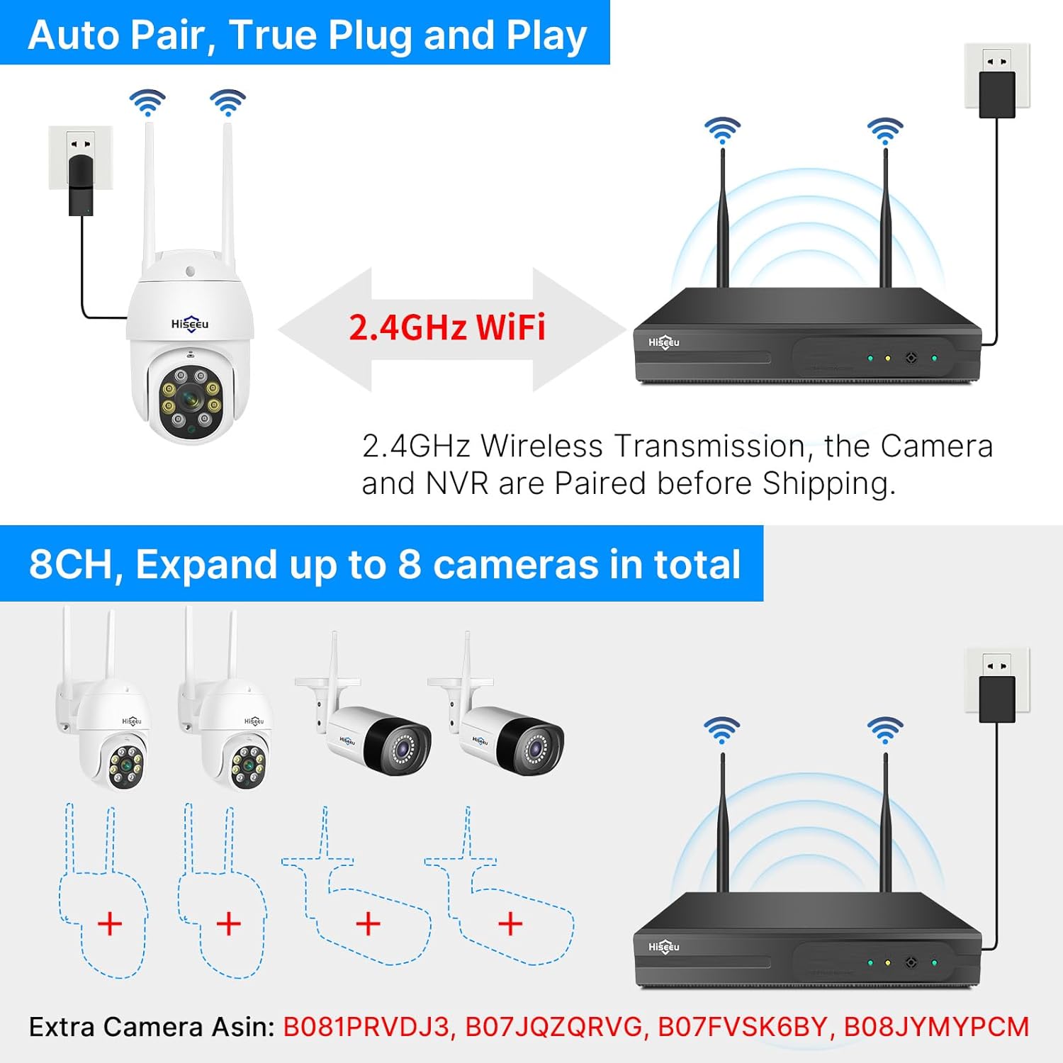 Thumbnail 6 de Kit Caméra de Surveillance WiFi Extérieur Hiseeu 5MP avec NVR 1To et 4 caméras PTZ/WiFi – Vision nocturne couleur