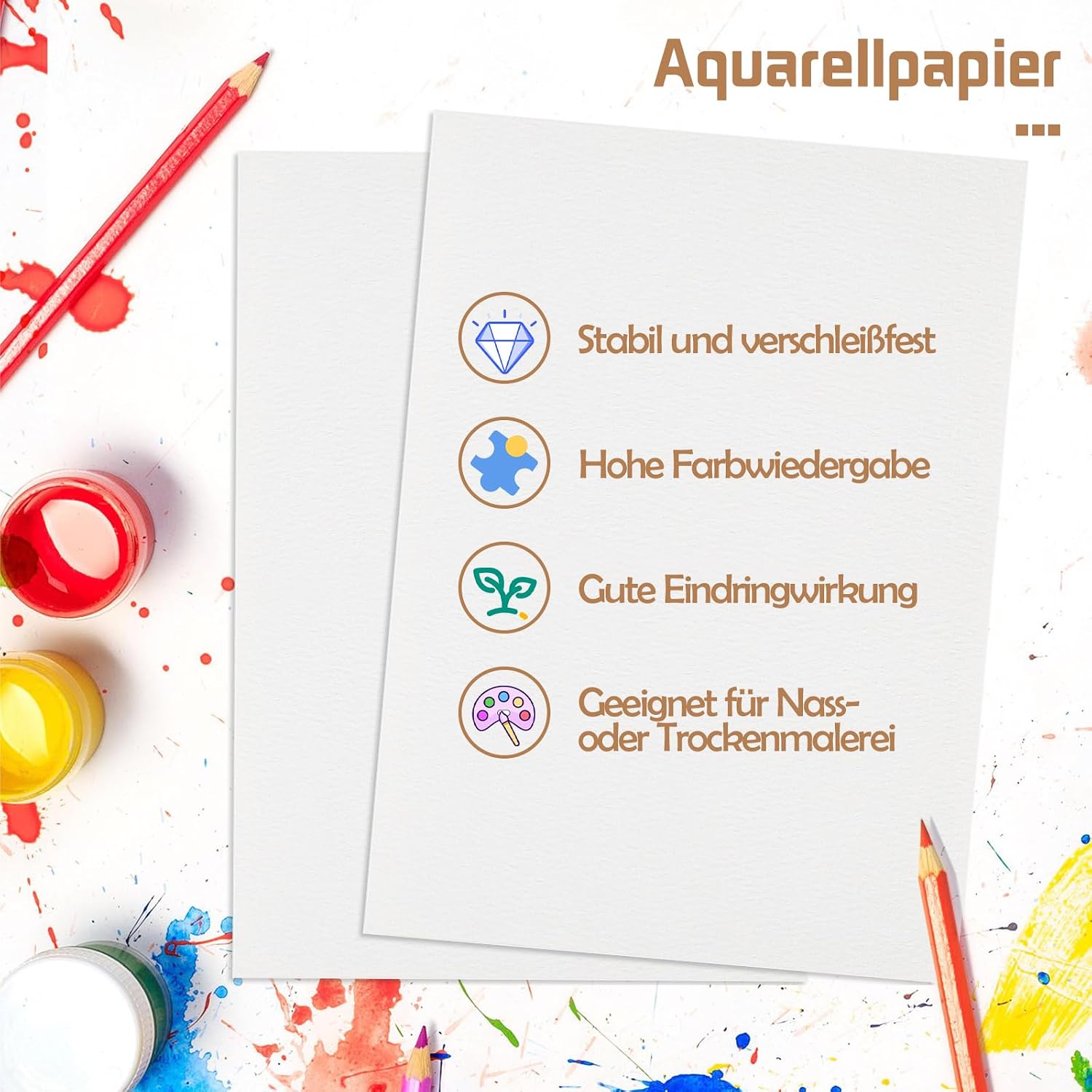 Thumbnail 2 de 60 Blatt Aquarellpapier 300 g 5x7 Zoll