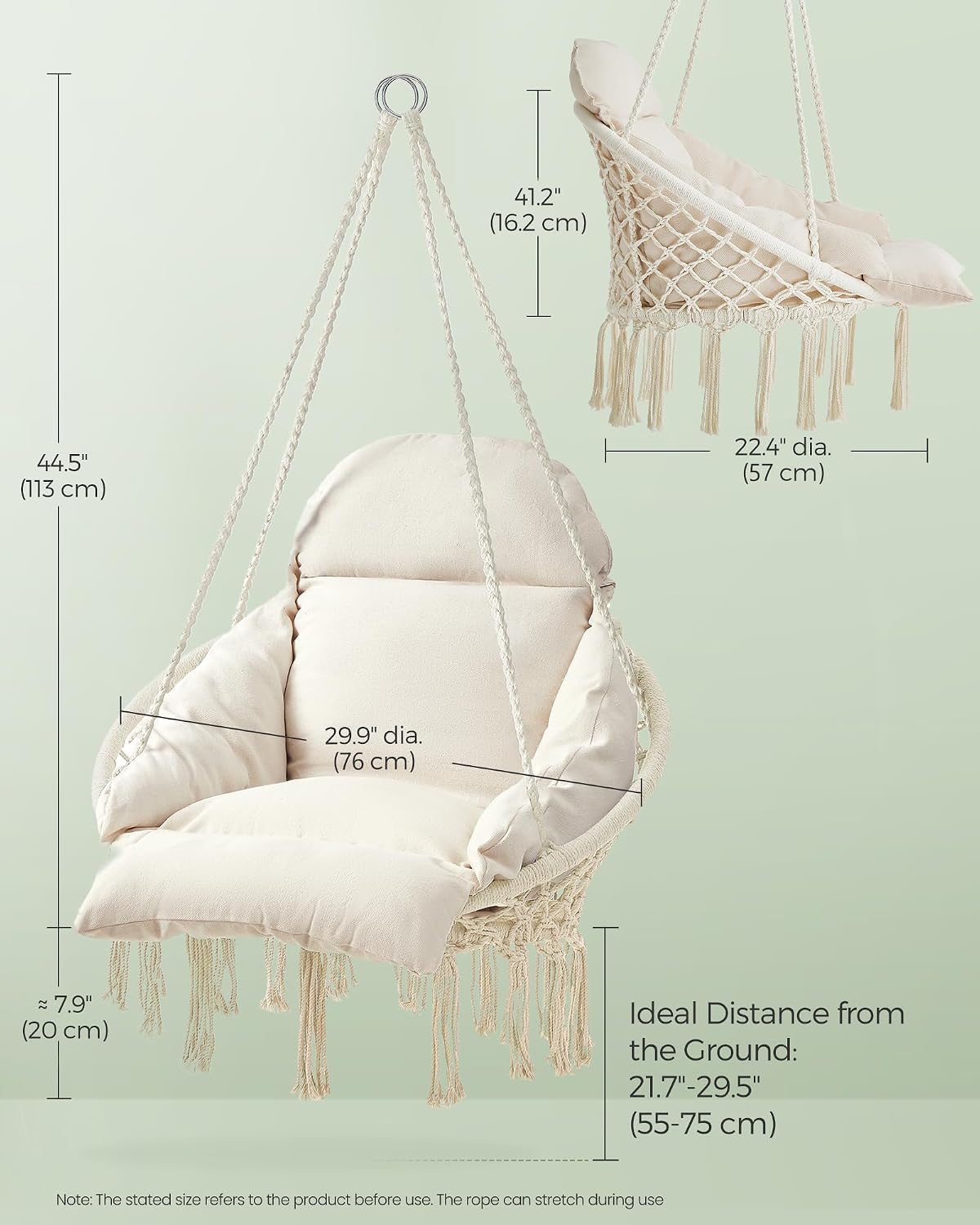 Detalle de SONGMICS Hanging Chair, 264 lb Capacity