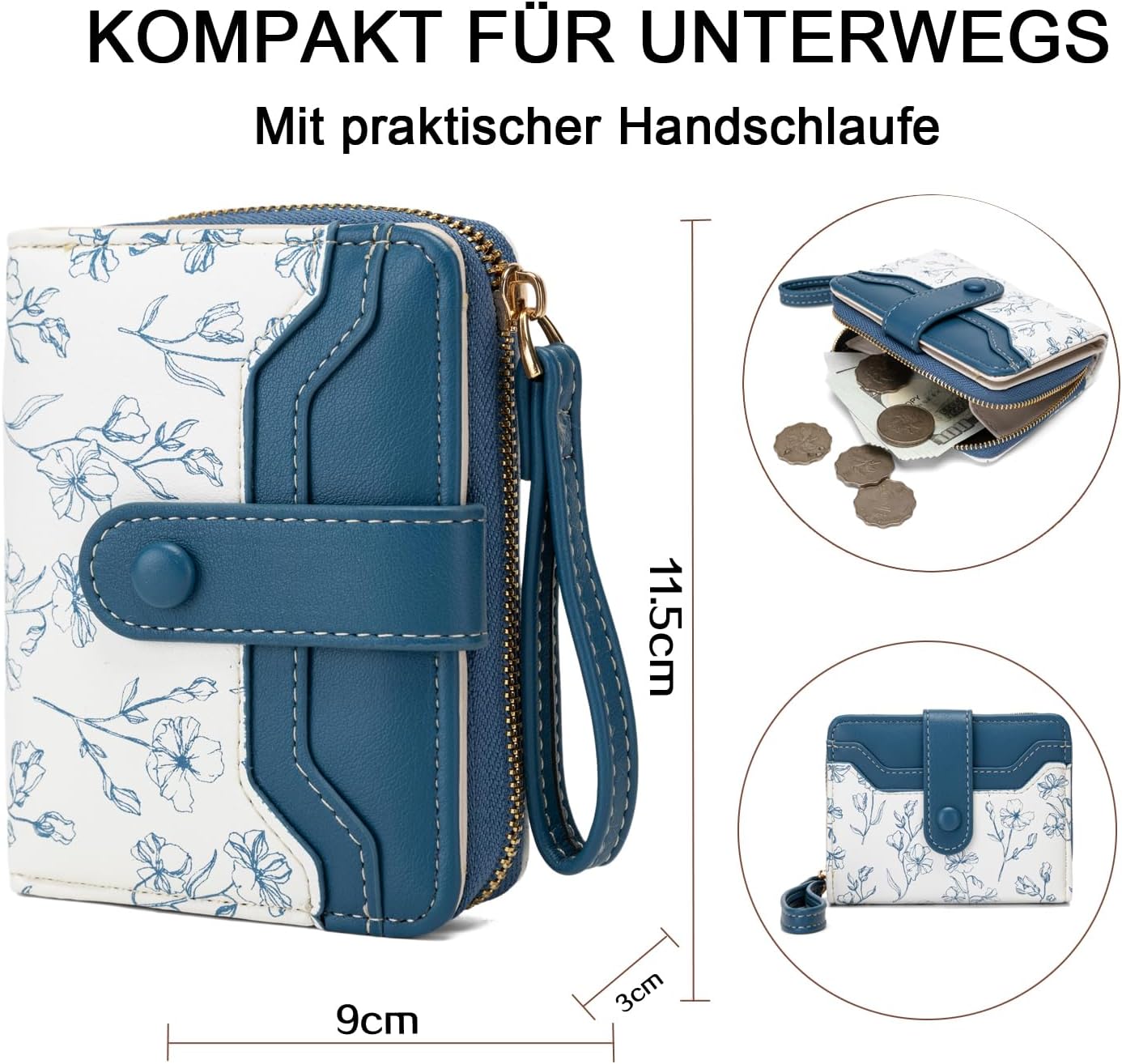 Detalle de MOSOSA Geldbeutel Damen RFID Blockierung – Kompakt, floral, mit Handschlaufe