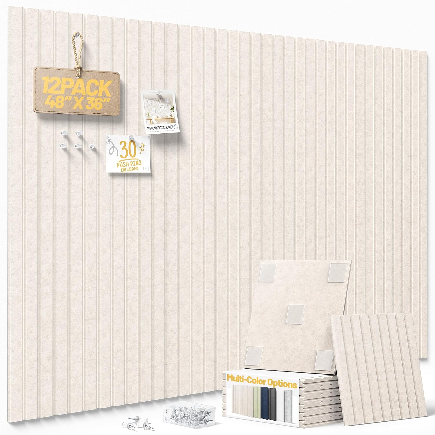MingCork Board-Fine-Oatmeal-12-1 Felt Bulletin Board Tiles, 12-Pack
