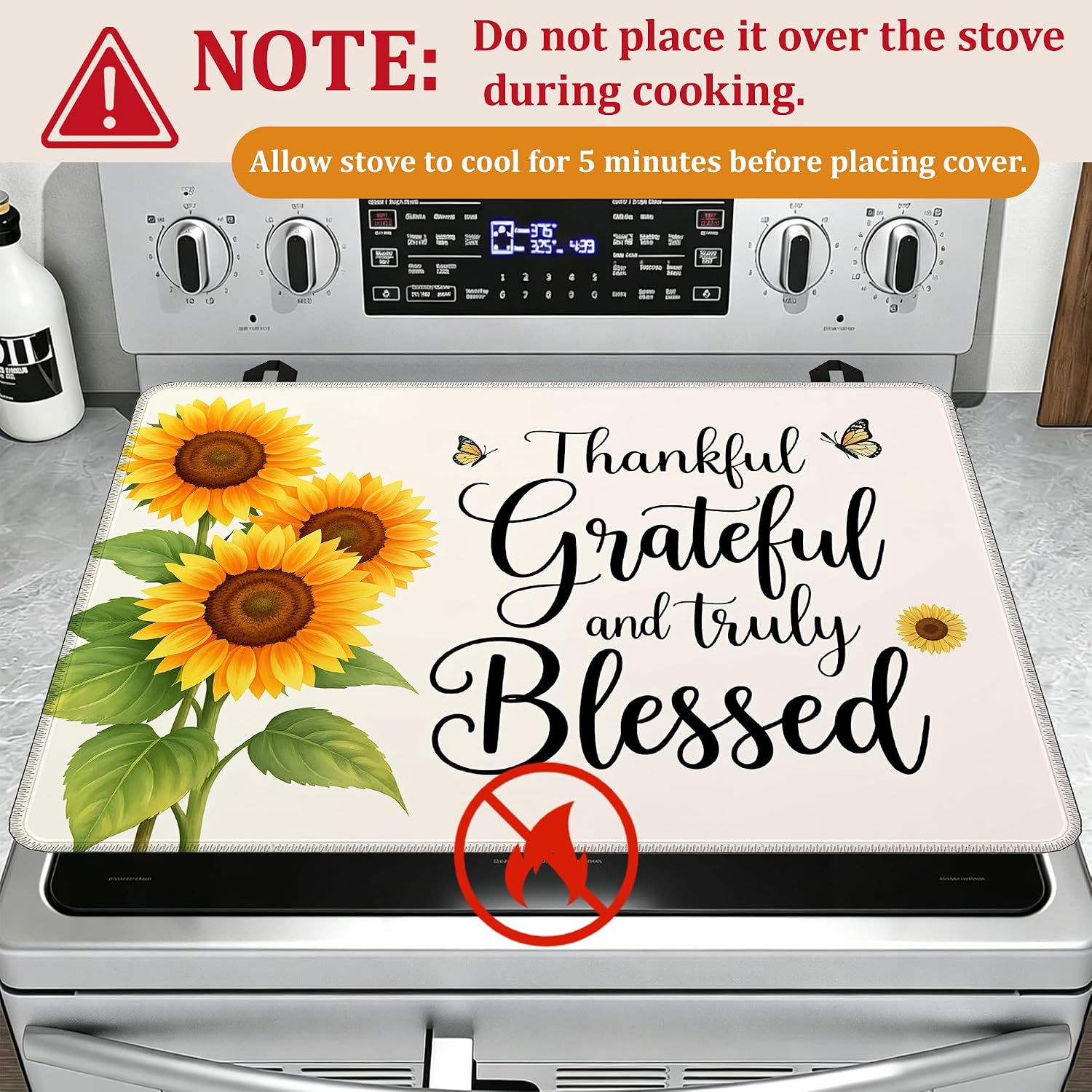 Detalle de YIKTI Sunflowers 28 x 20-Inch Glass-Top Stove Cover and Heat-Resistant Mat
