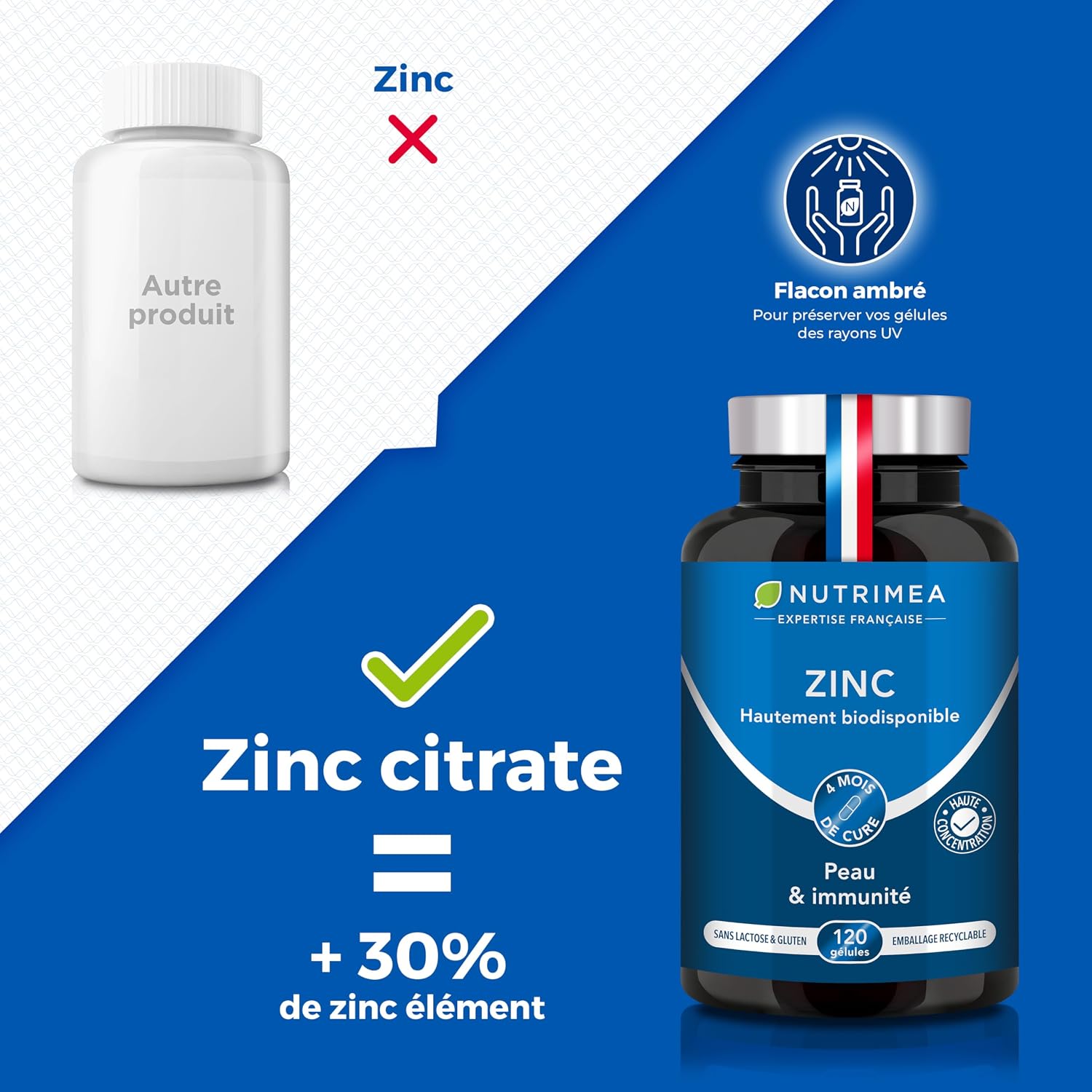 Thumbnail 2 de Nutrimea Zinc Citrate 40 mg (12,5 mg de zinc élément) – 120 gélules végétaliennes, fabriqué en France