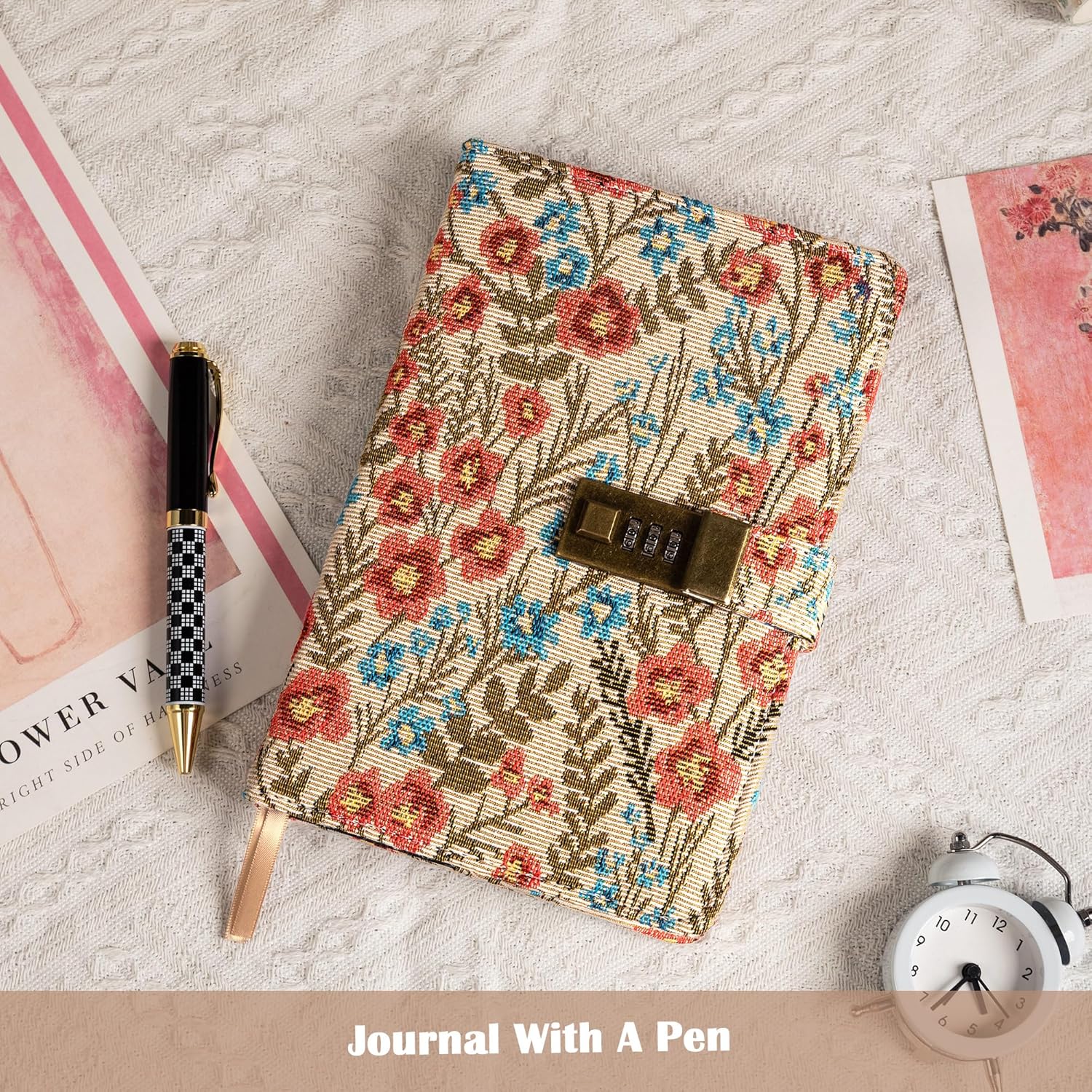 Thumbnail 3 de TIEFOSSI Embroidered Diary with Lock — A5 Hardback Journal for Thoughtful Writing