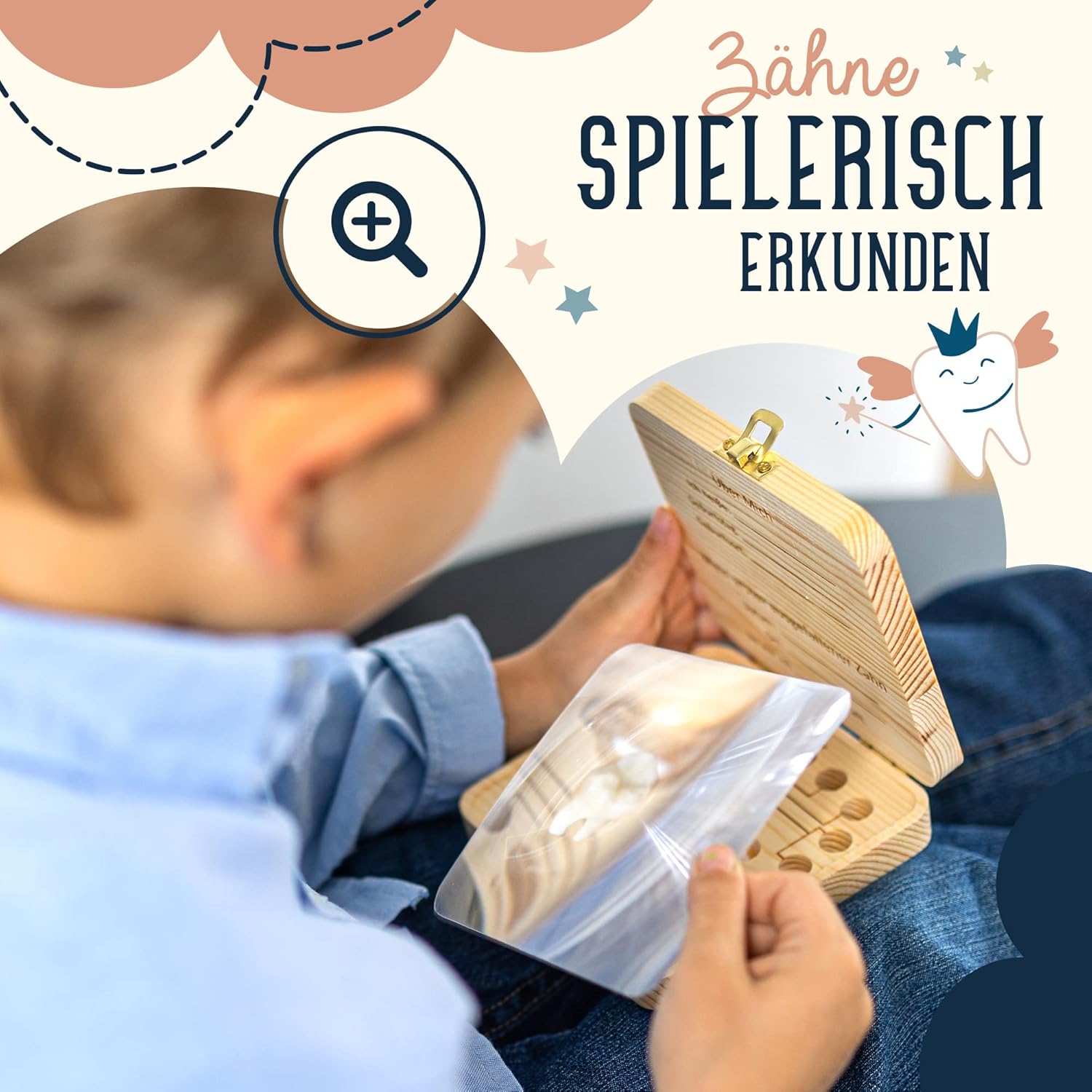 Thumbnail 5 de Madlino Zahndose Milchzähne – handgefertigte Holzbox mit Zahnfee-Brief und Lupe